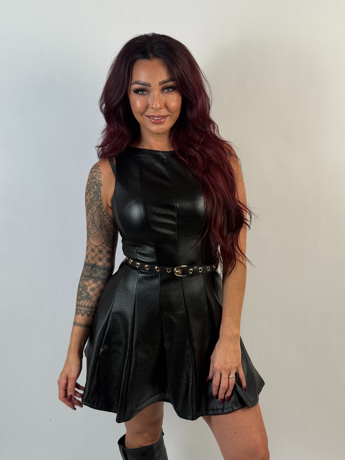 Jurk Leather Look Zwart