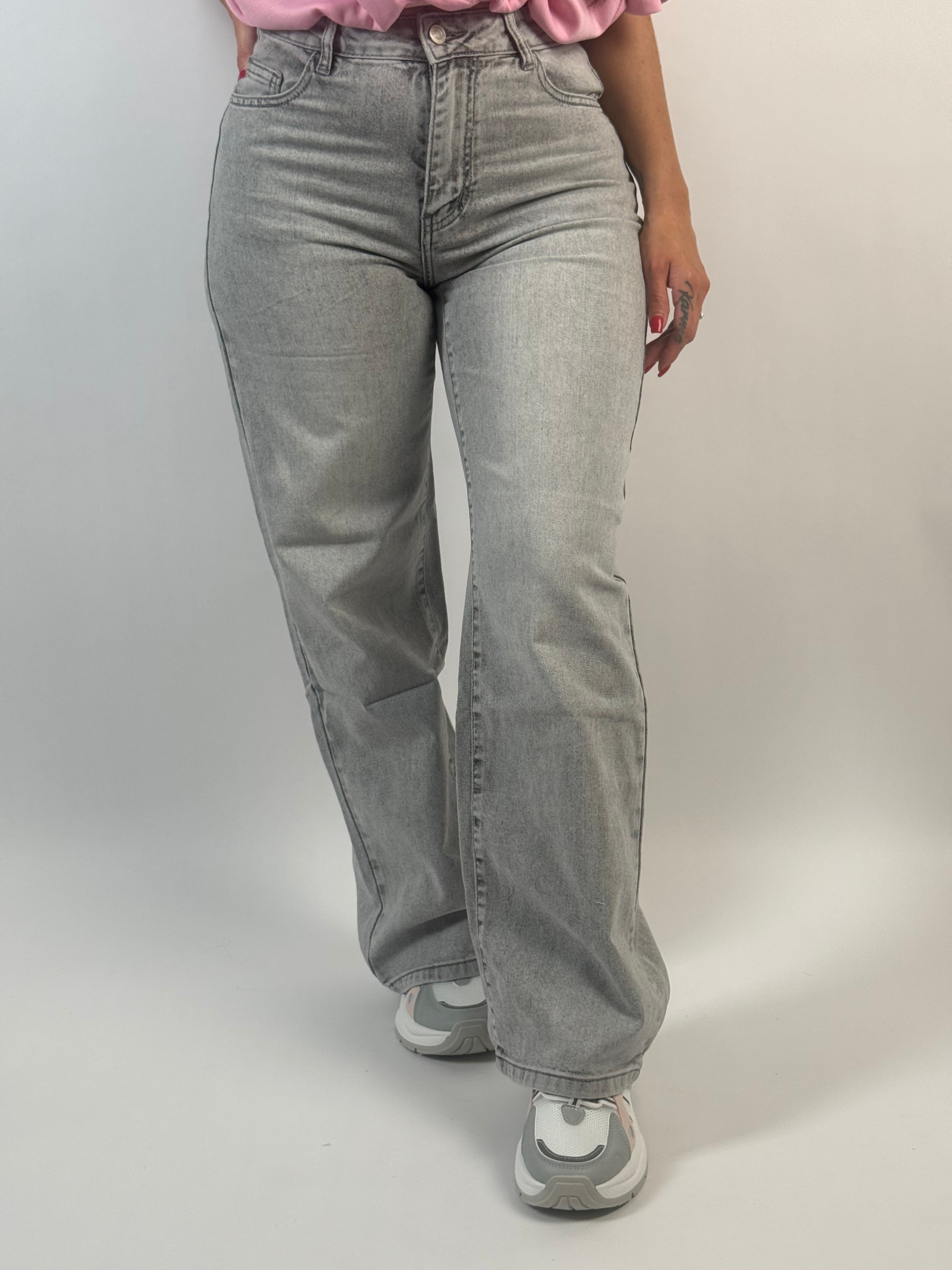 Jeans H 1576-3 Strass Wide Leg Grijs