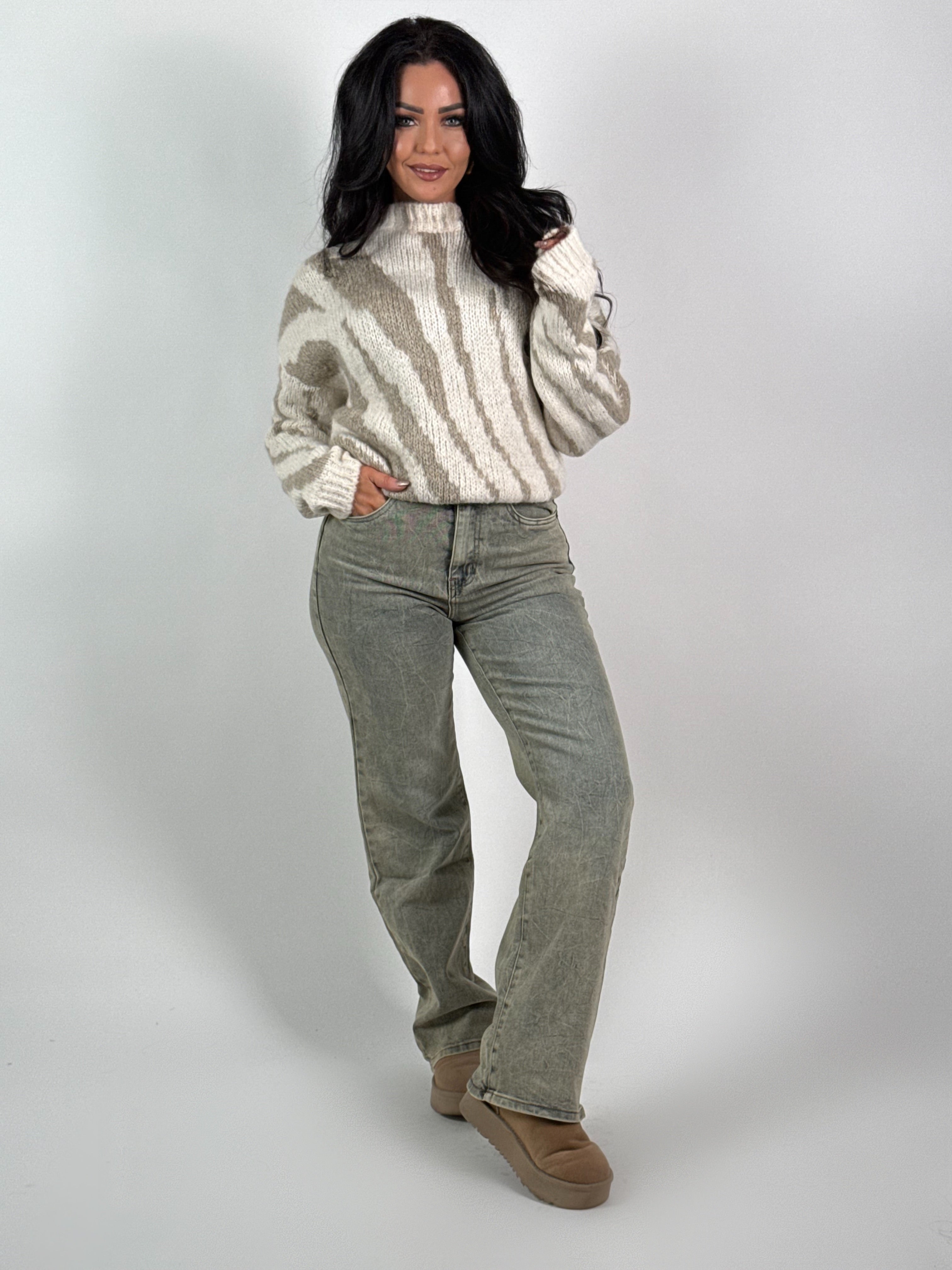 Jeans V 8314 Wide Leg Blauw/Beige