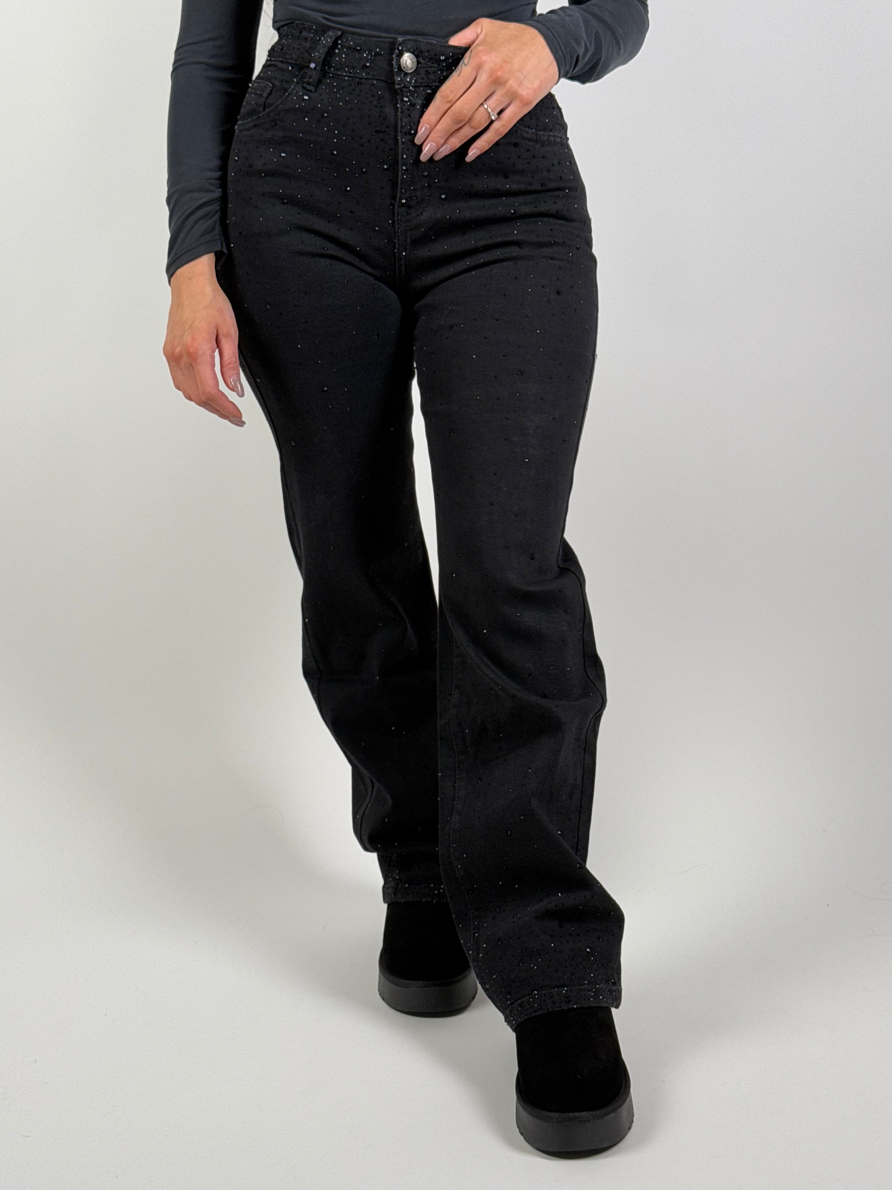 Jeans H 880-2 Strass Wide Leg Zwart