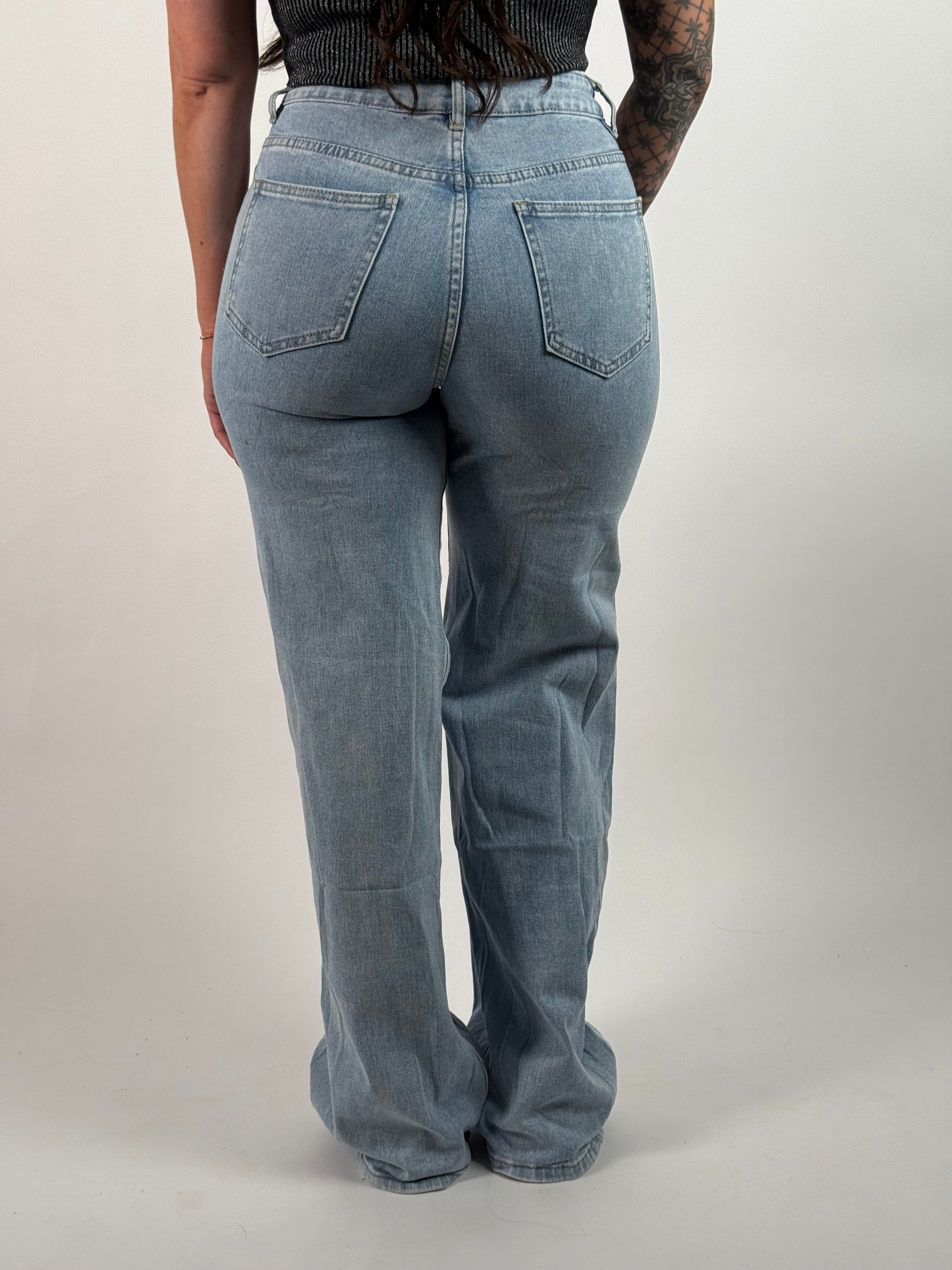 Jeans H 6696 Strass Wide Leg Blauw