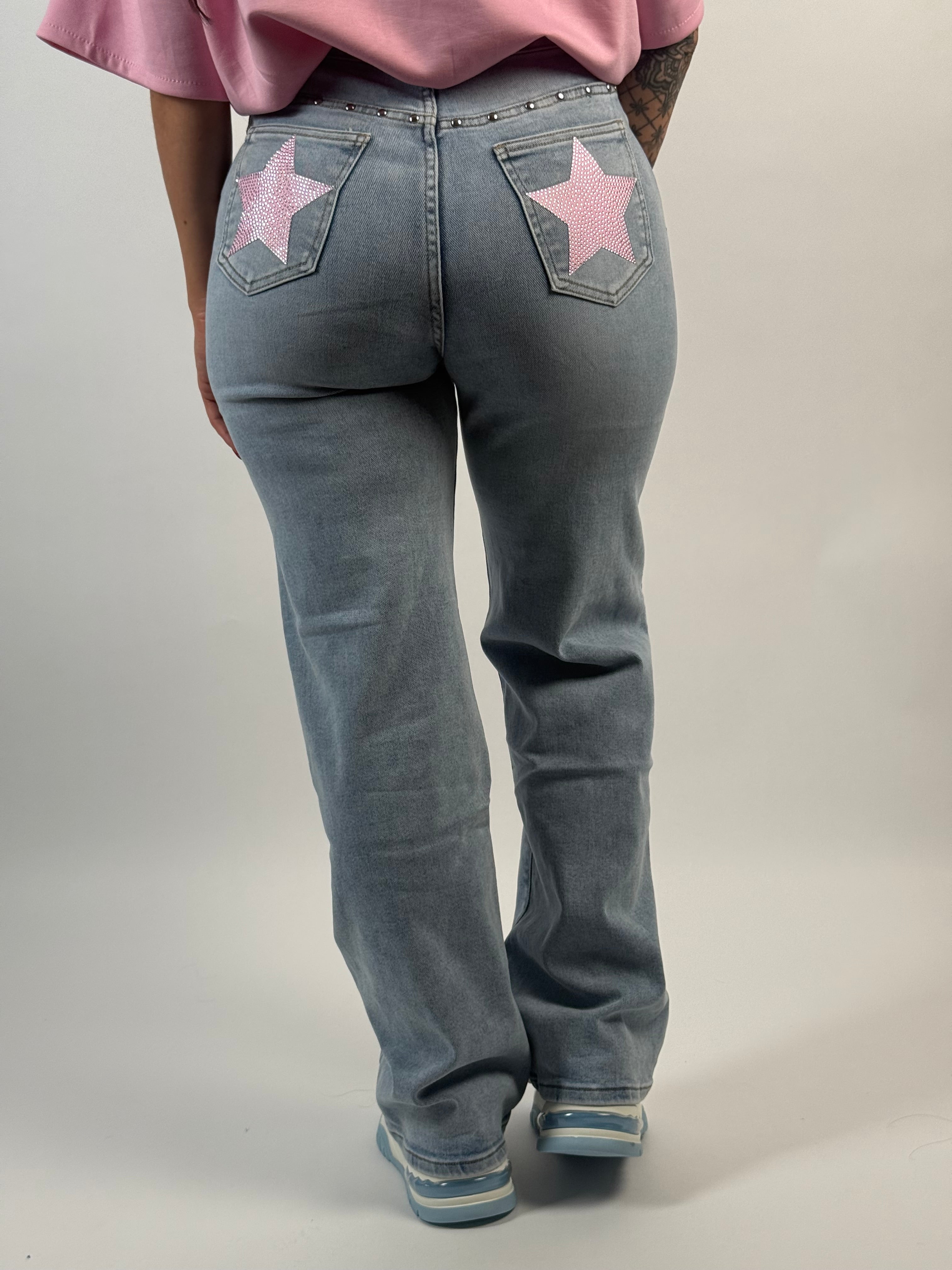 Jeans H 1480 Roze Ster Wide Leg Blauw