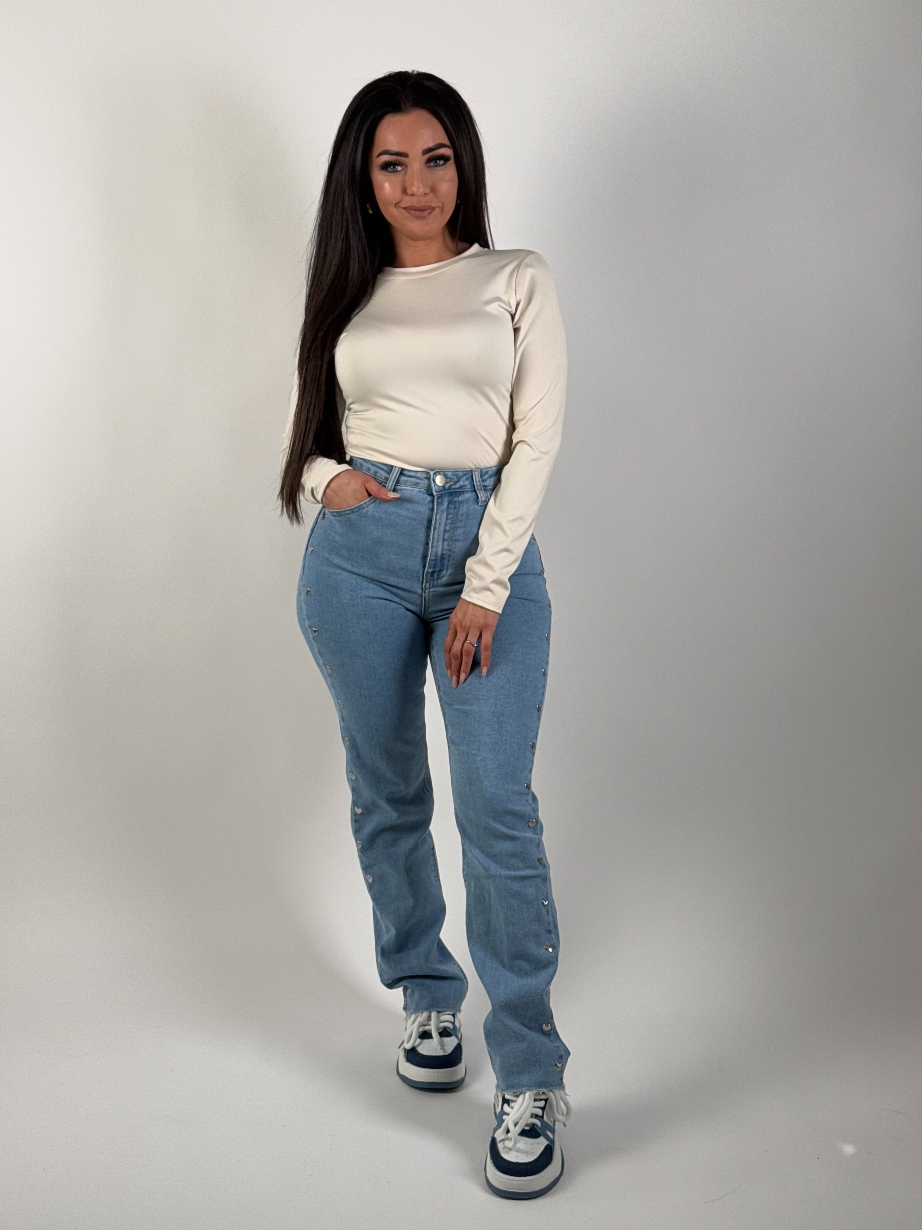 Jeans R 3055 Stud Straight Blauw