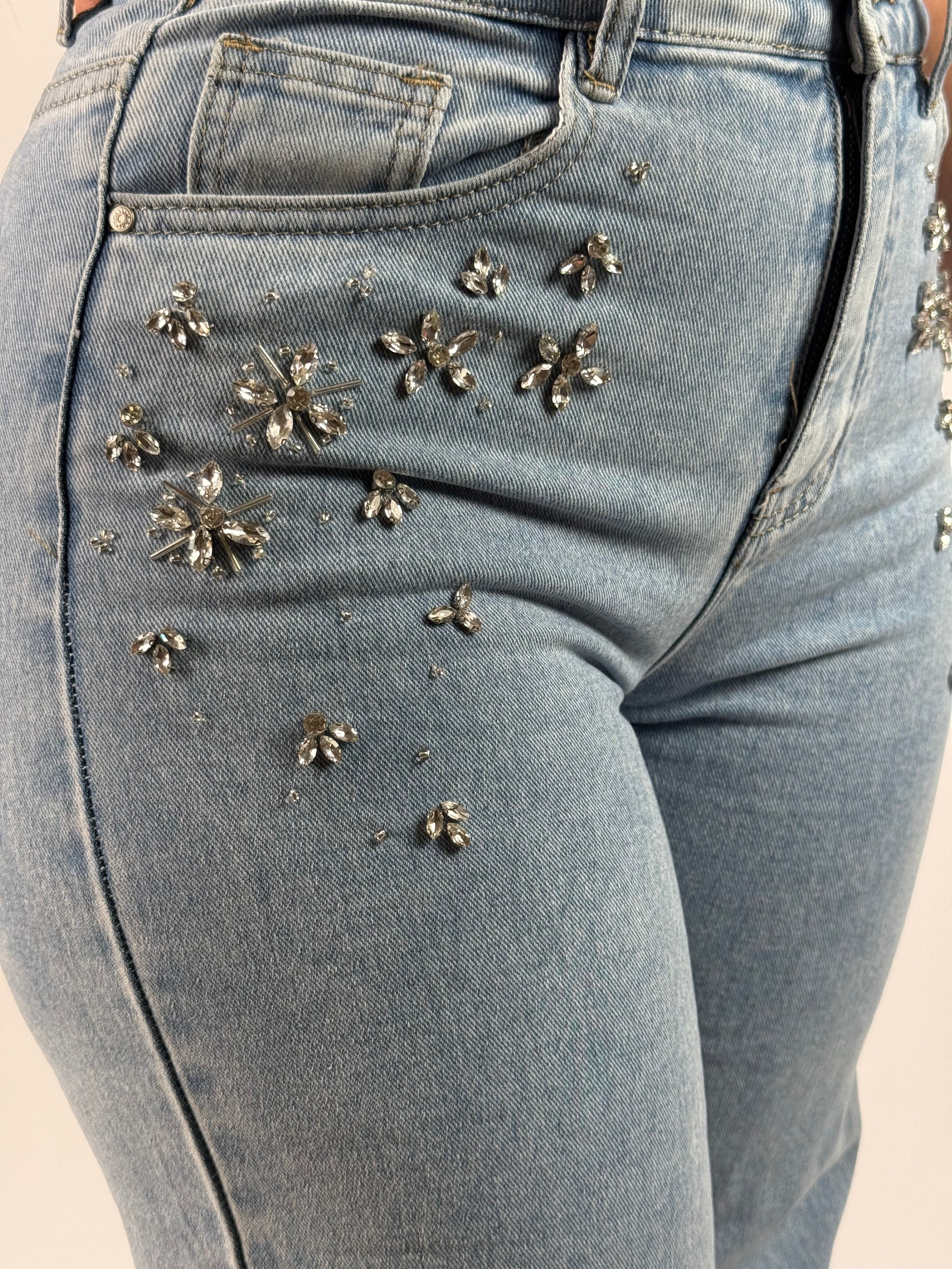 Jeans H 6696 Strass Wide Leg Blauw