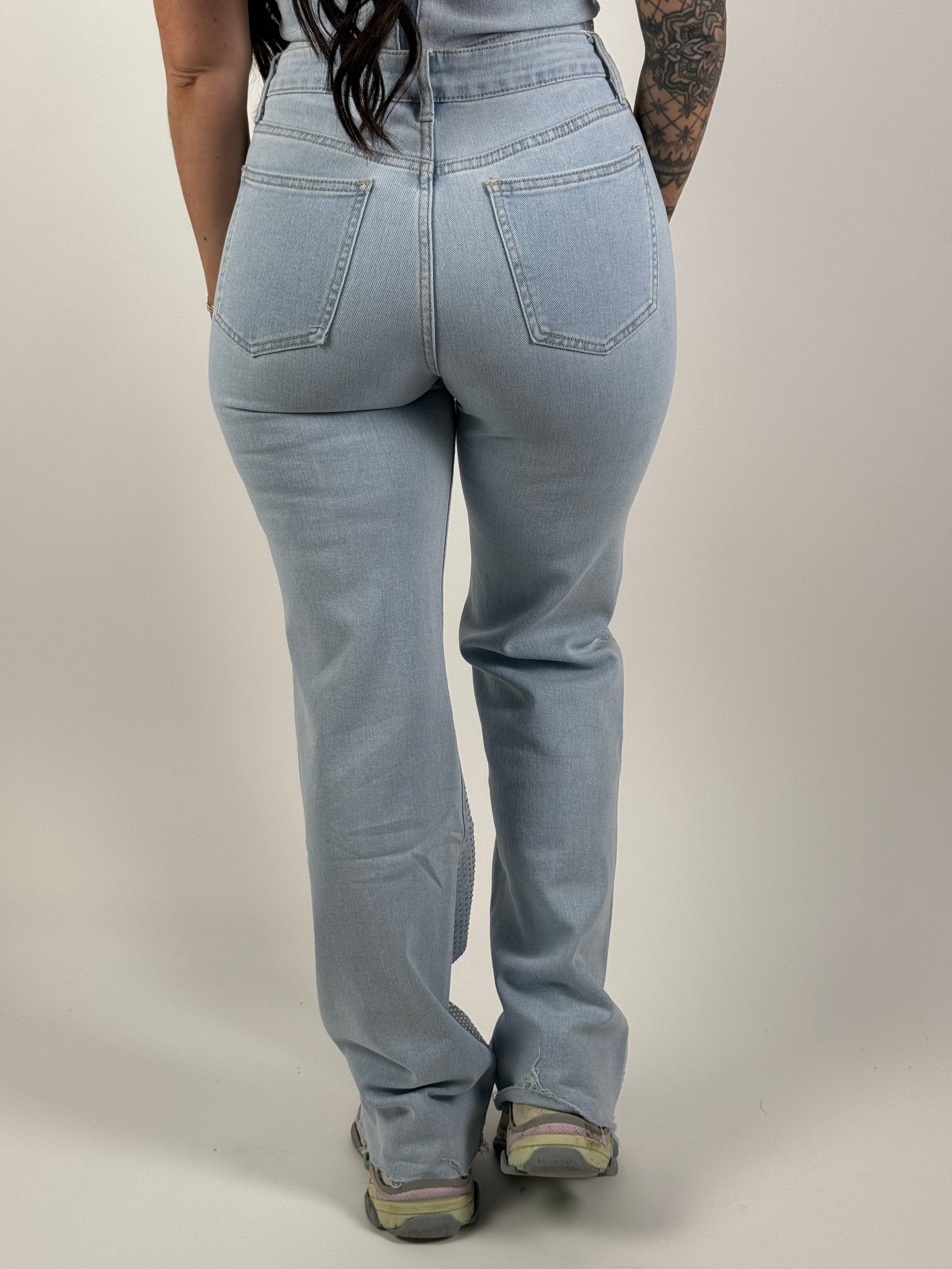 Jeans R 2962 Strass Wide Leg Blauw