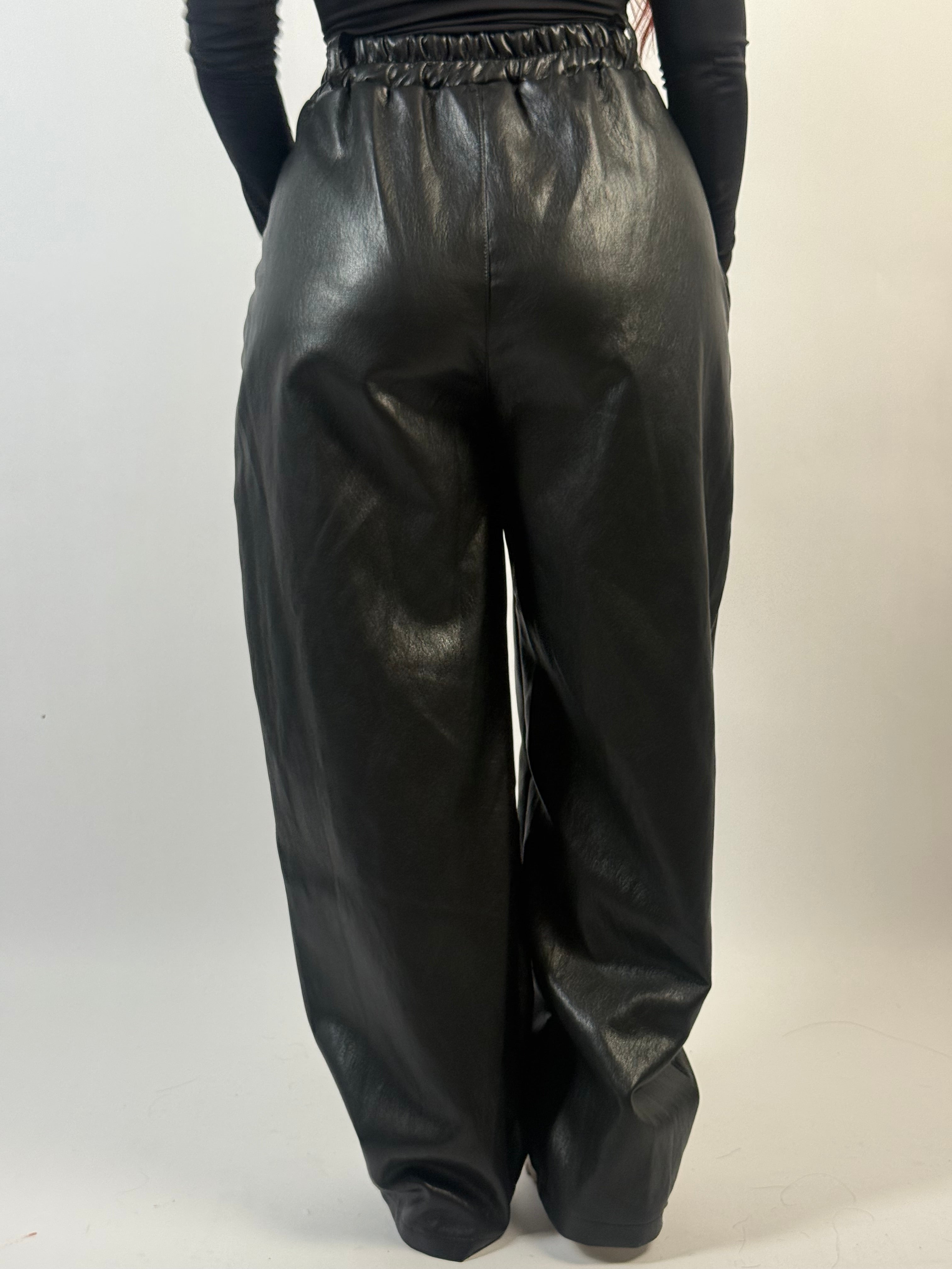 Broek Leer Look Ballon Zwart