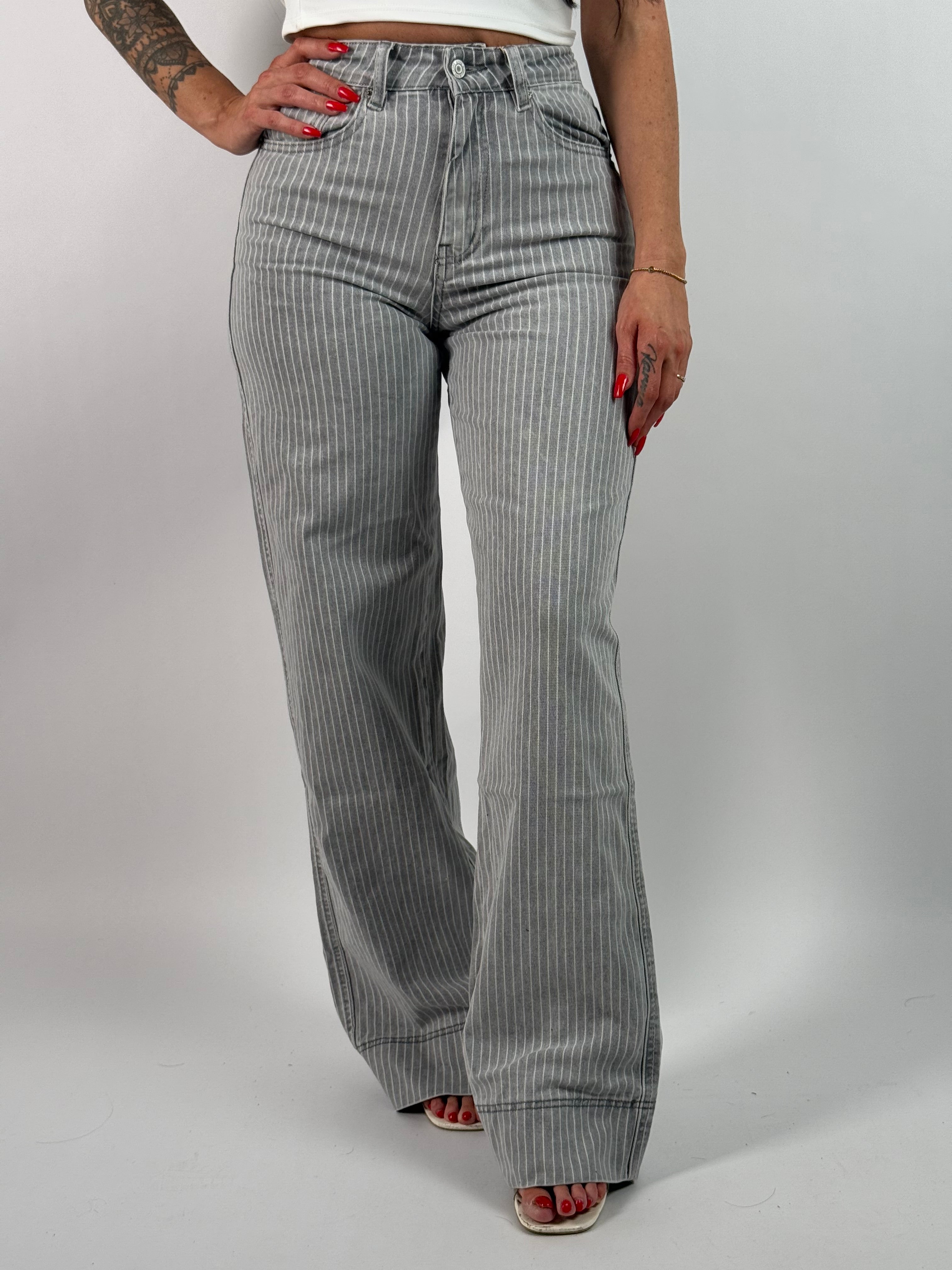 Jeans L 3308-2 Streep Wide Leg Grijs