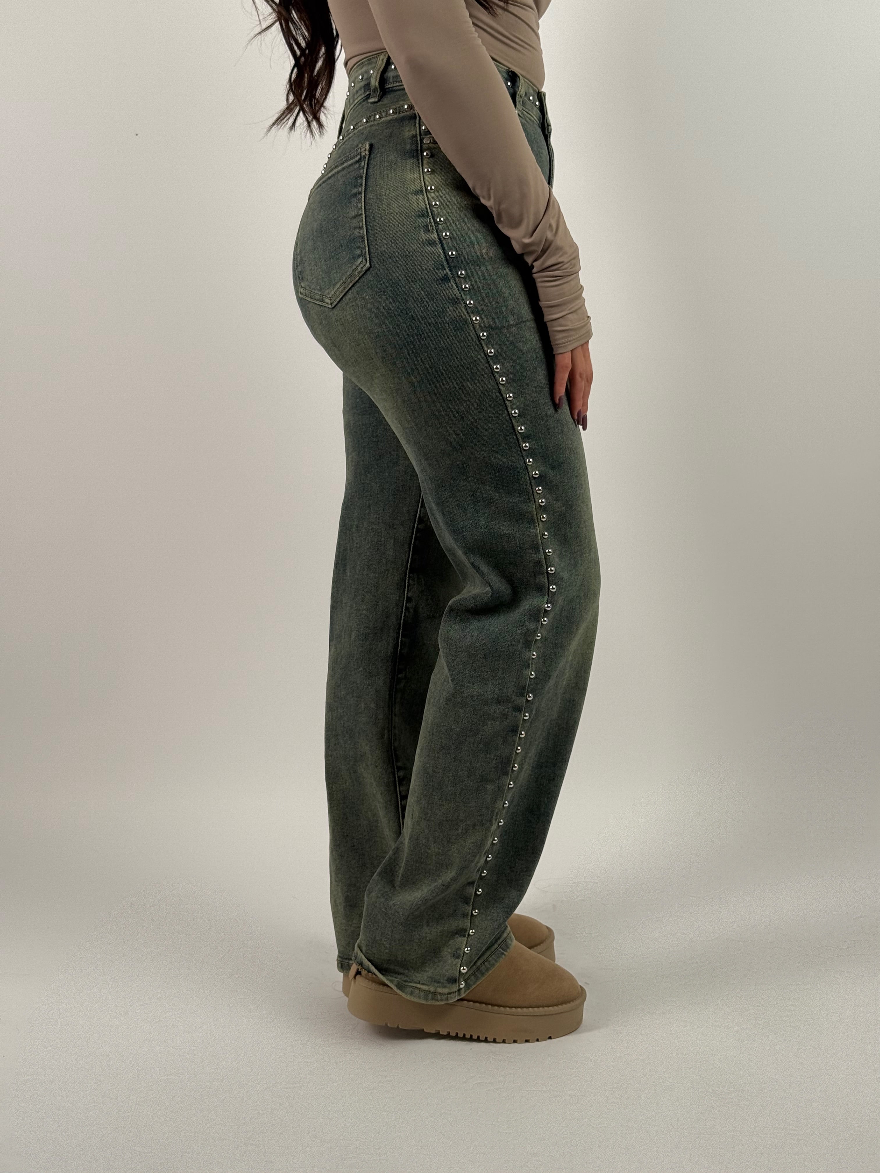 Jeans H 1516 Stud Wide Leg Blauw