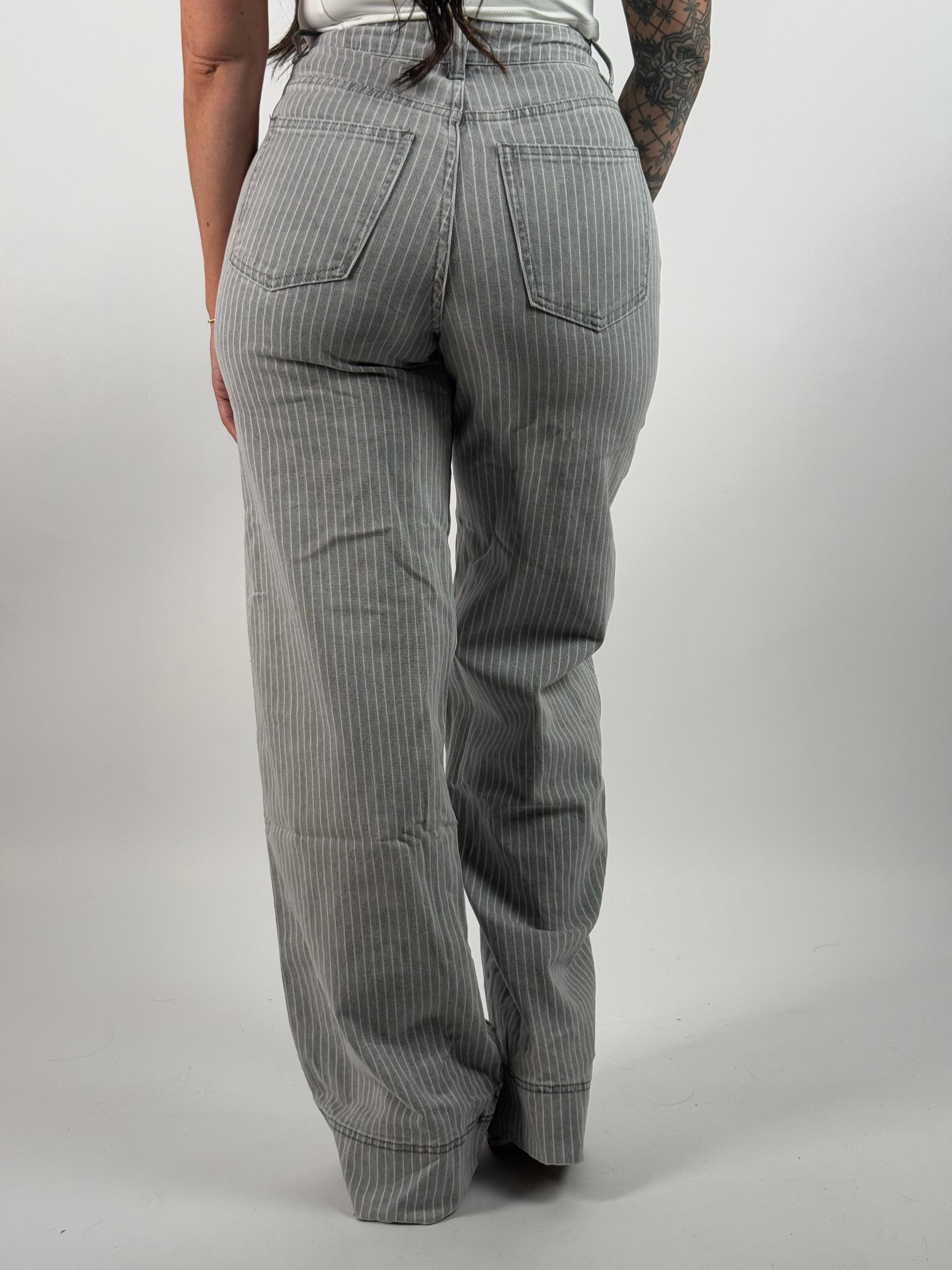 Jeans L 3308-2 Streep Wide Leg Grijs