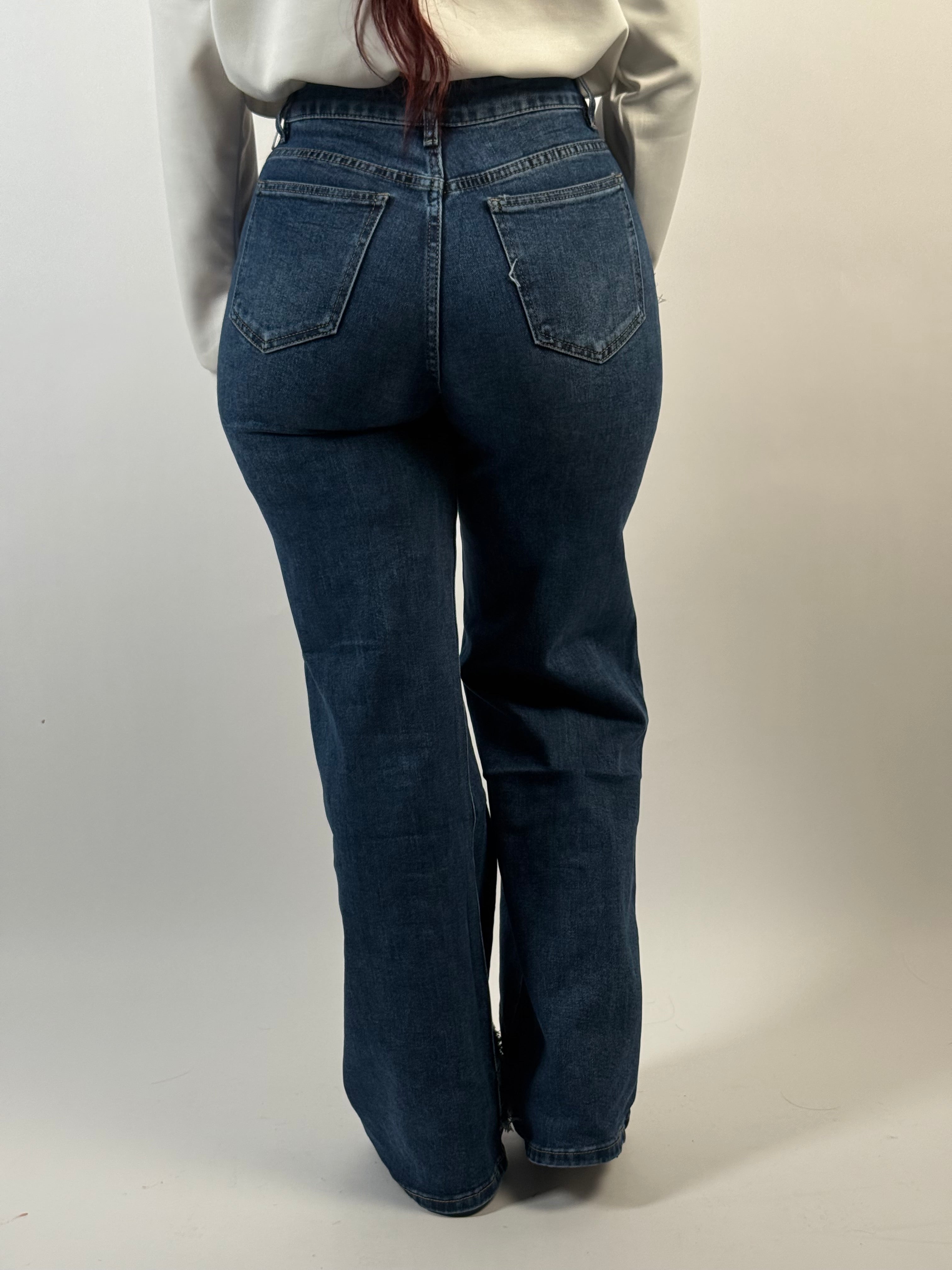 Jeans B 16102 Fringe Wide Blauw