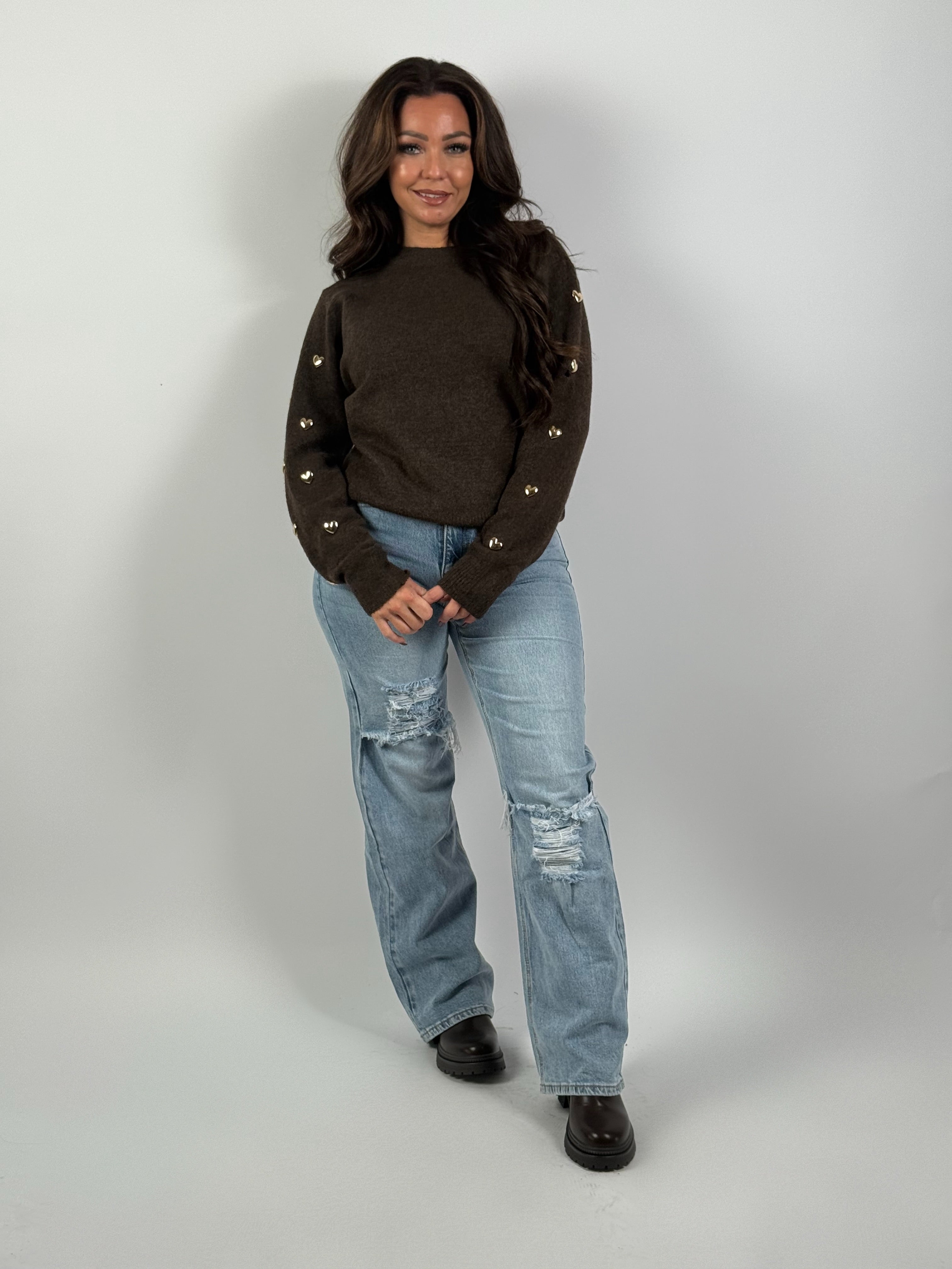 Trui Stud Hartjes 858 Bruin