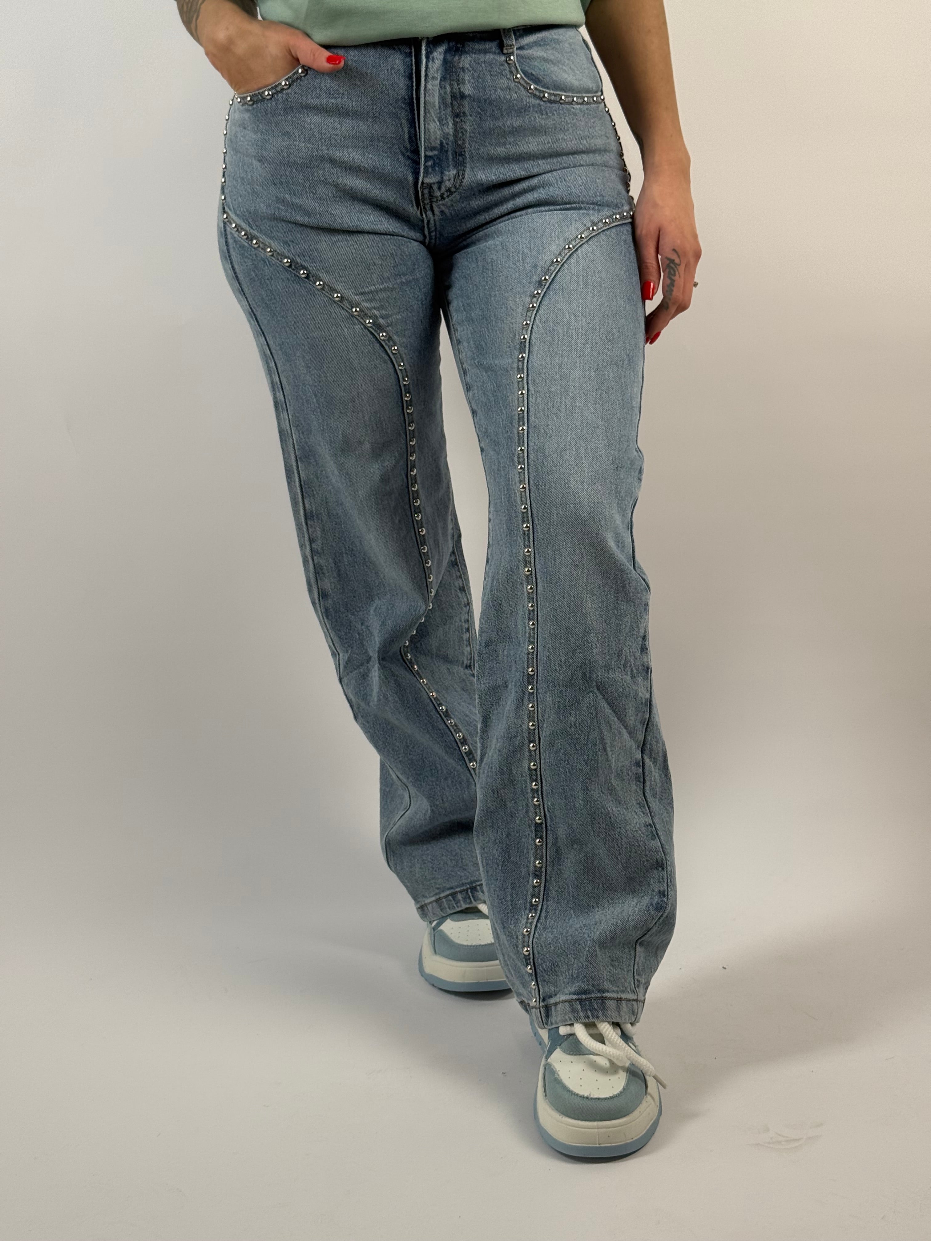 Jeans F 5532 Stud Wide Leg Blauw