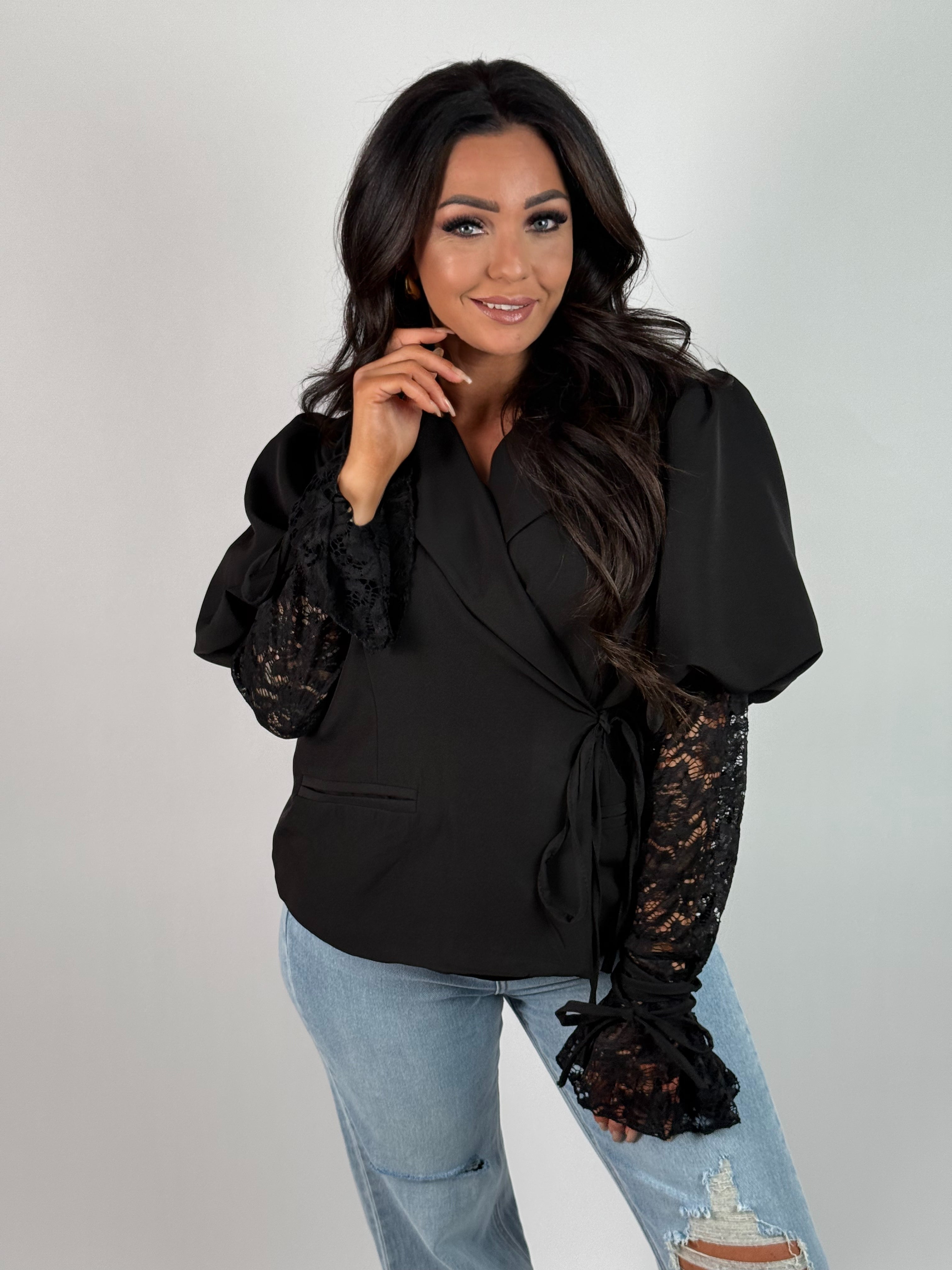 Blazer Kant Strik Zwart