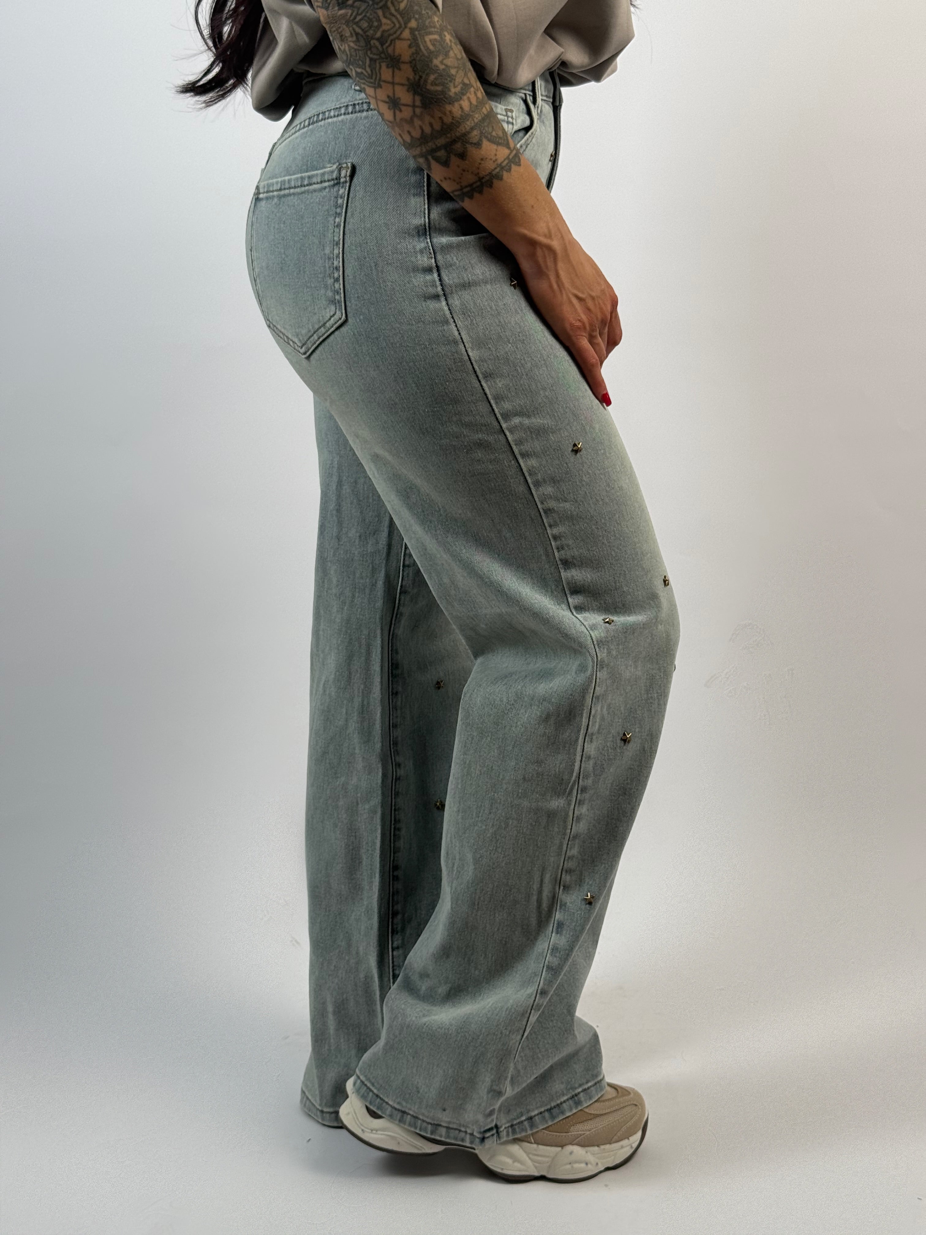 Jeans F 7399 Stud Ster Wide Leg Blauw