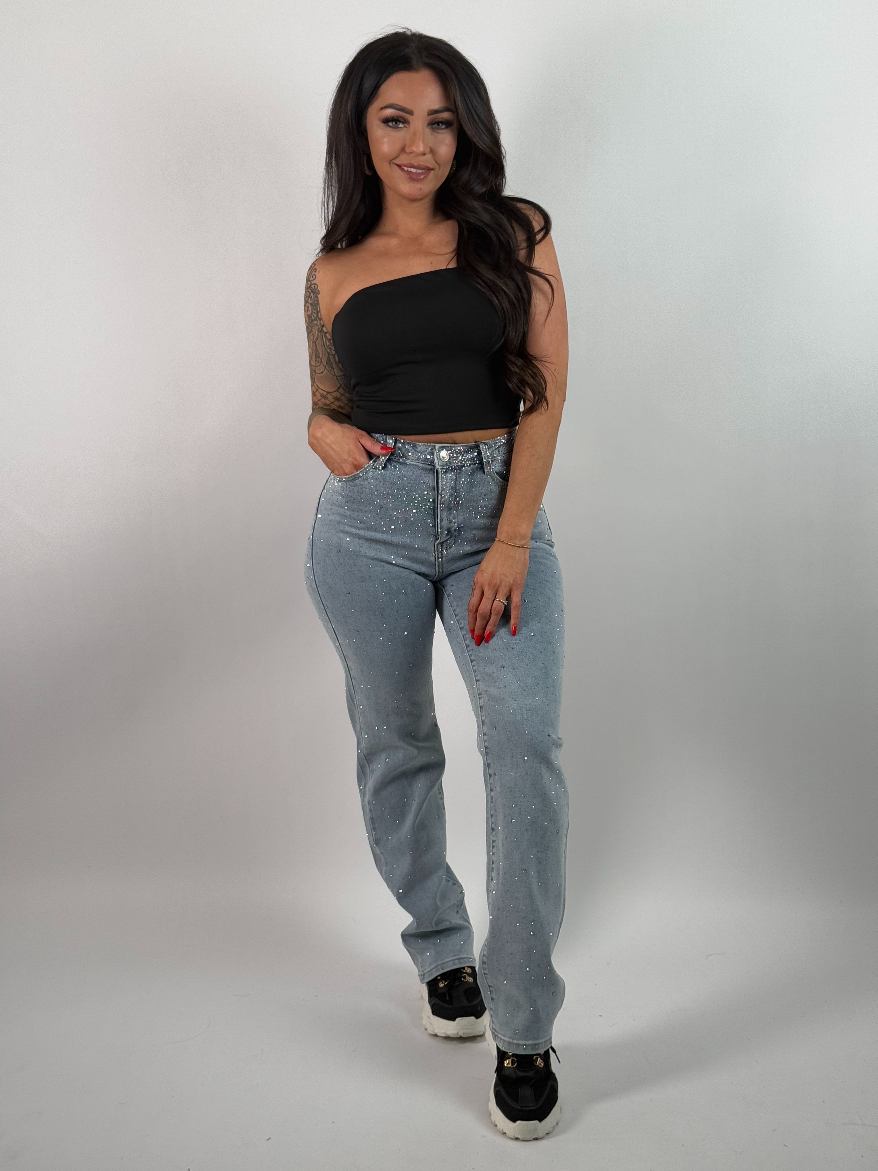 Jeans L 6327-1 Strass Straight Blauw