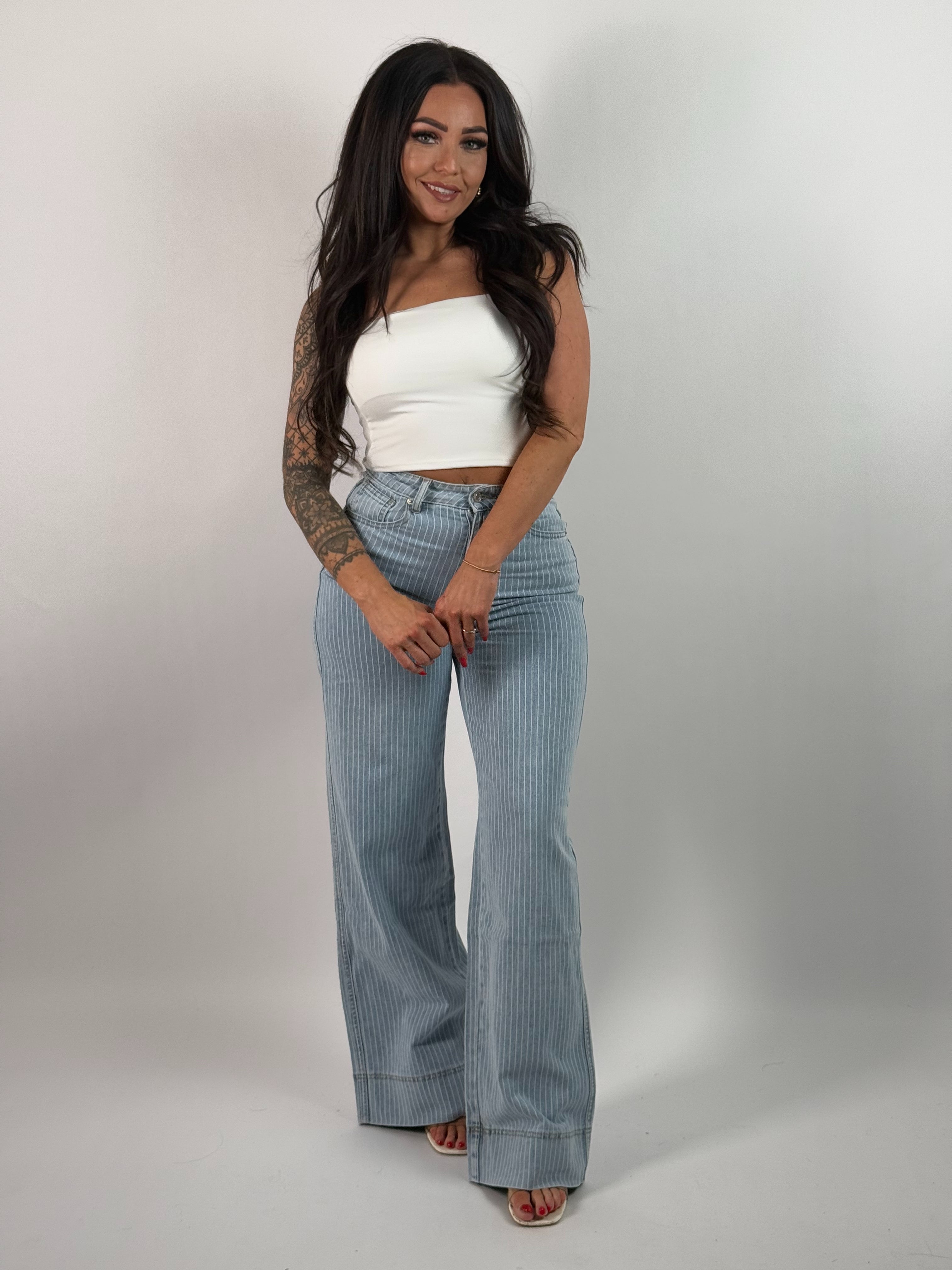 Jeans L 3308-1 Streep Wide Leg Blauw
