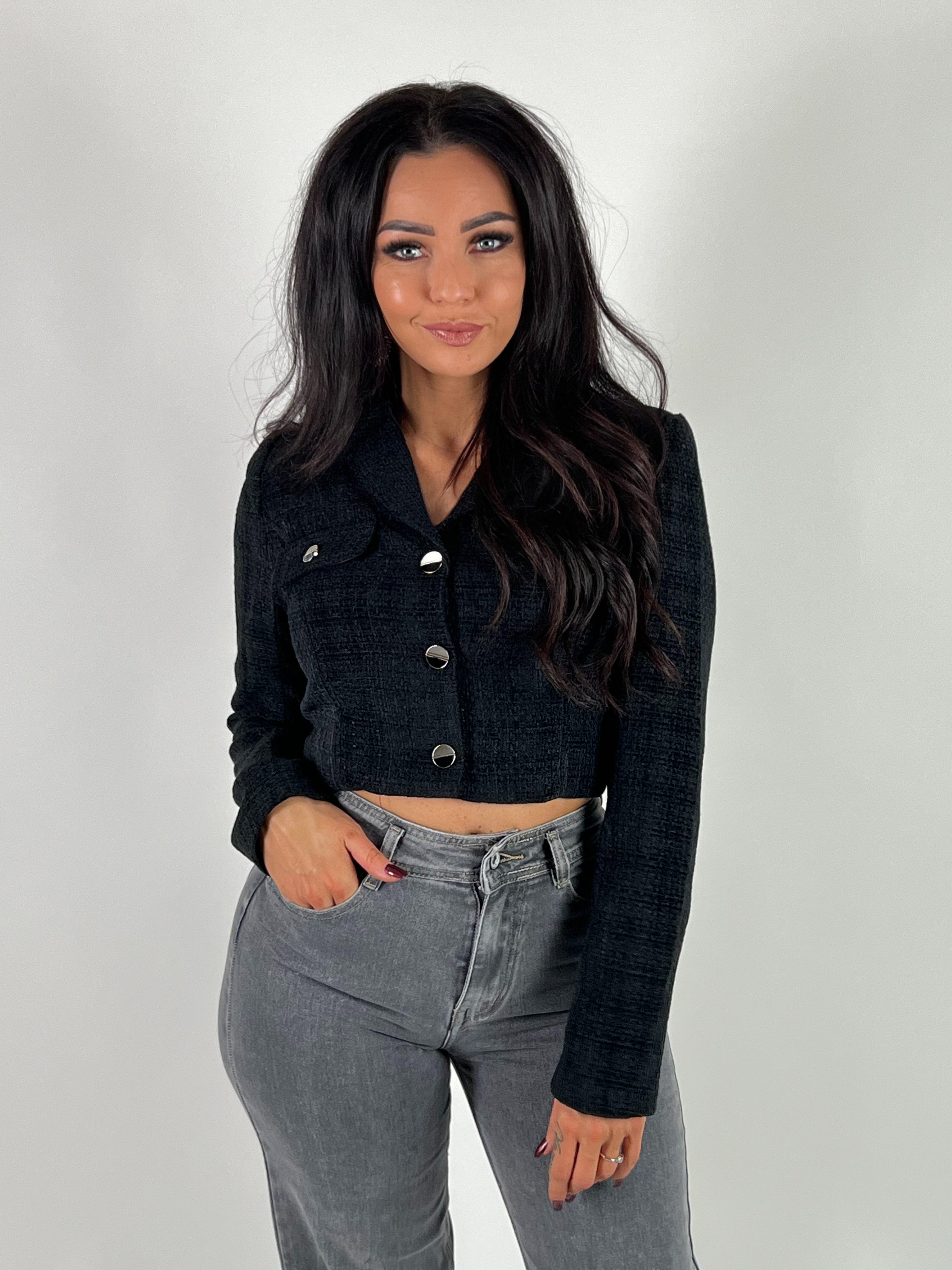 Blazer Crop Tweed Zwart