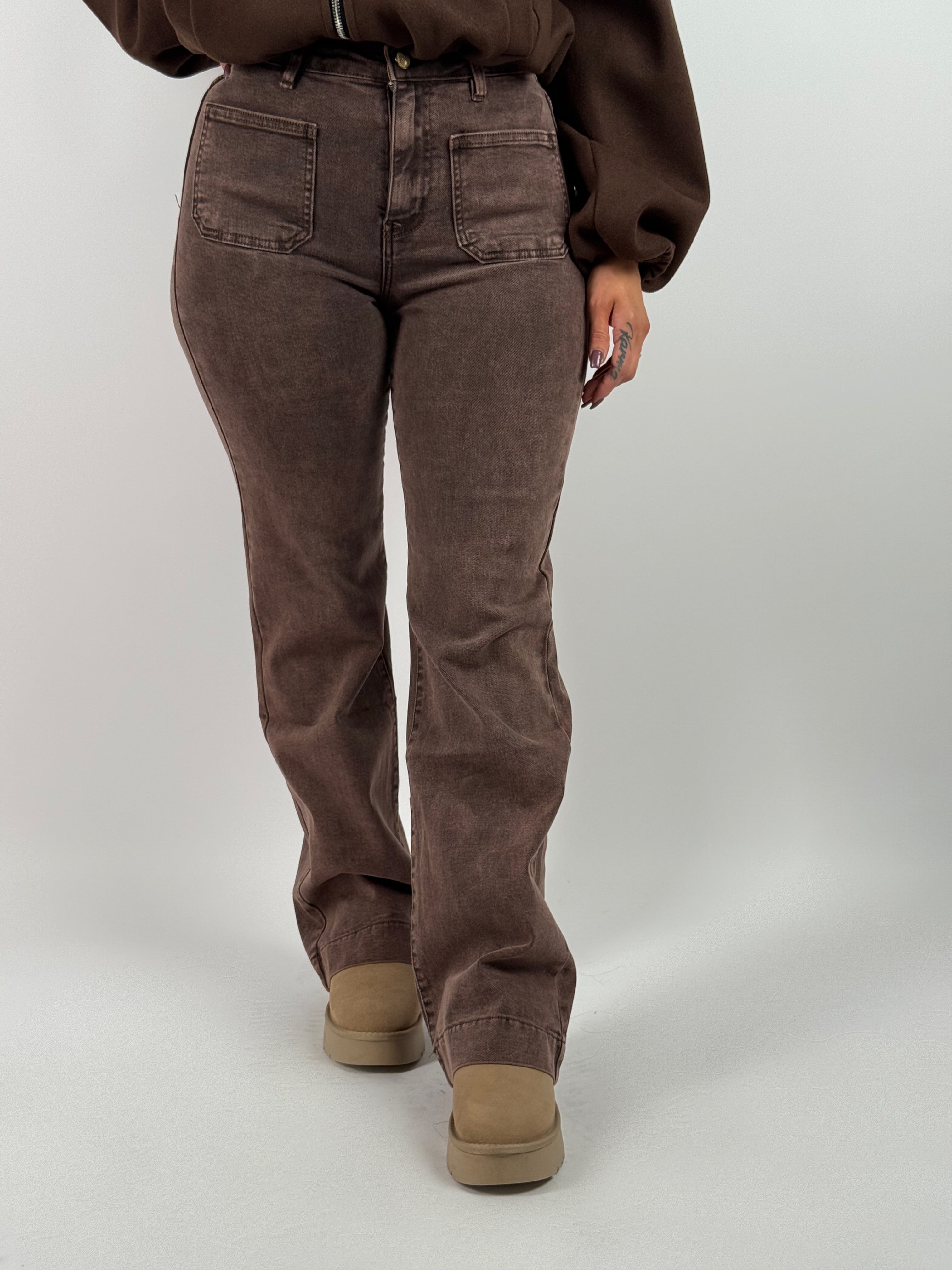 Jeans Y 6695 Pocket Wide Leg Bruin
