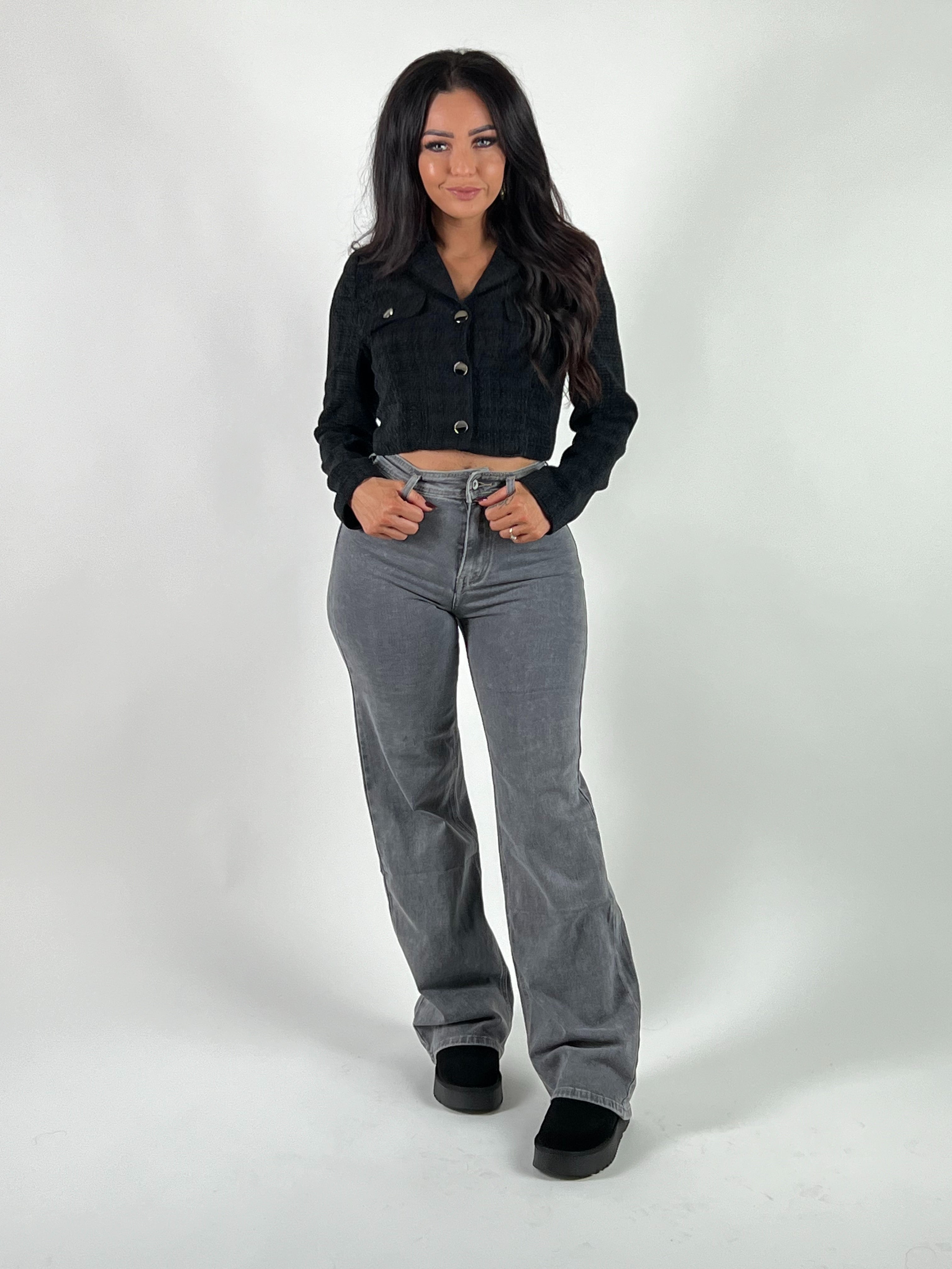 Blazer Crop Tweed Zwart