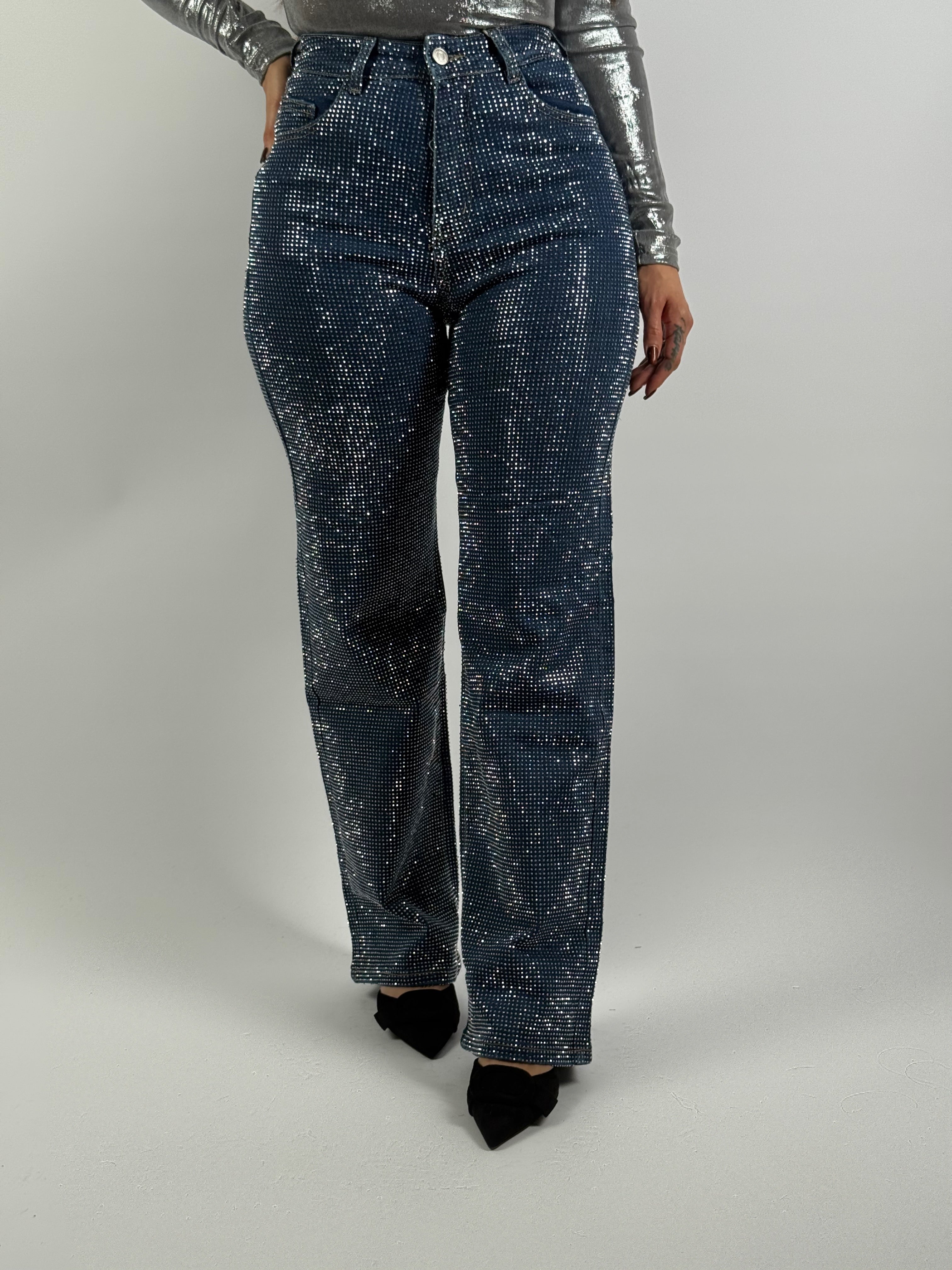 Jeans H 698-2 All Strass Wide Leg Blauw