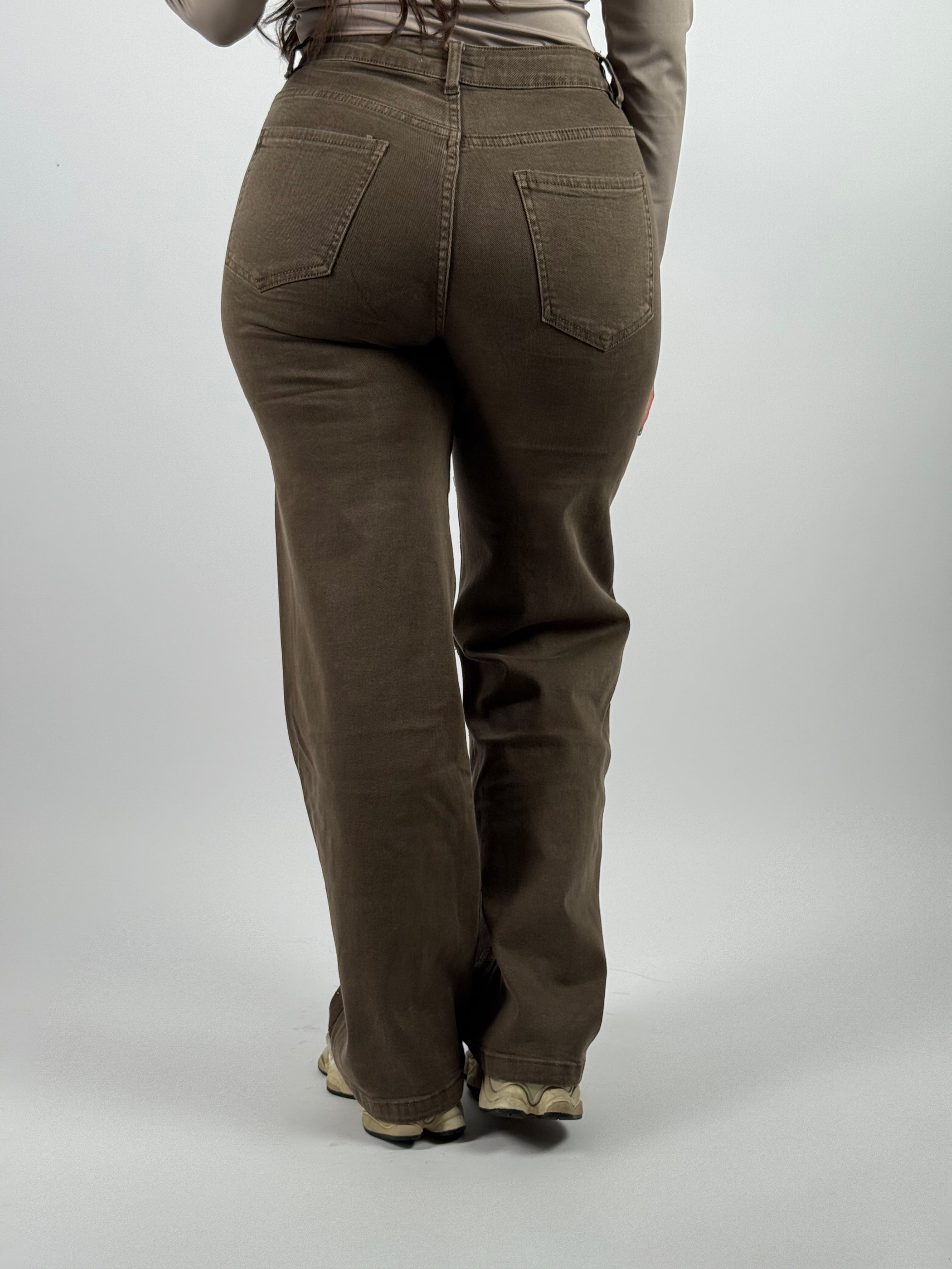 Jeans Y 6770 Strass Wide Leg Taupe