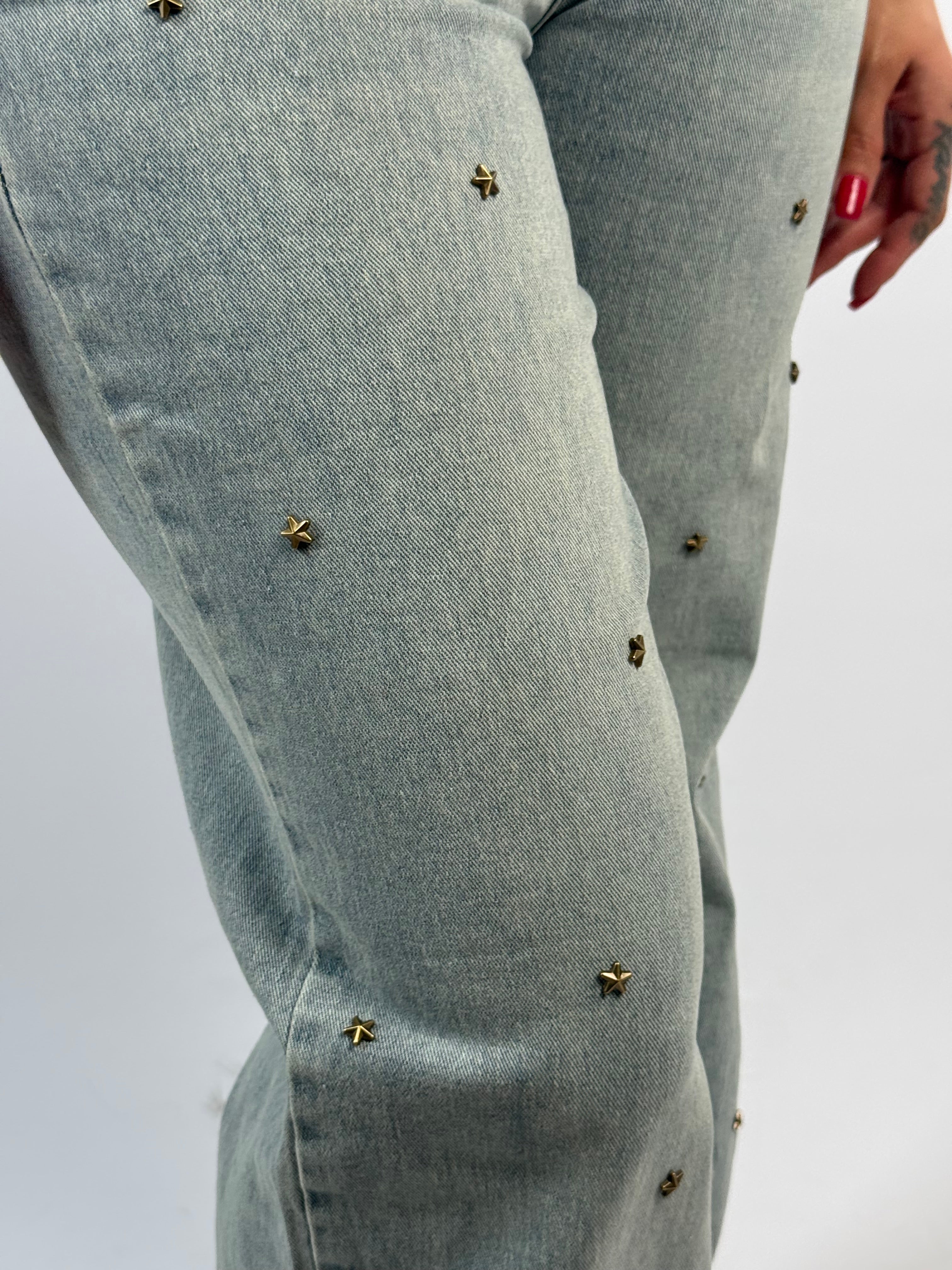 Jeans F 7399 Stud Ster Wide Leg Blauw