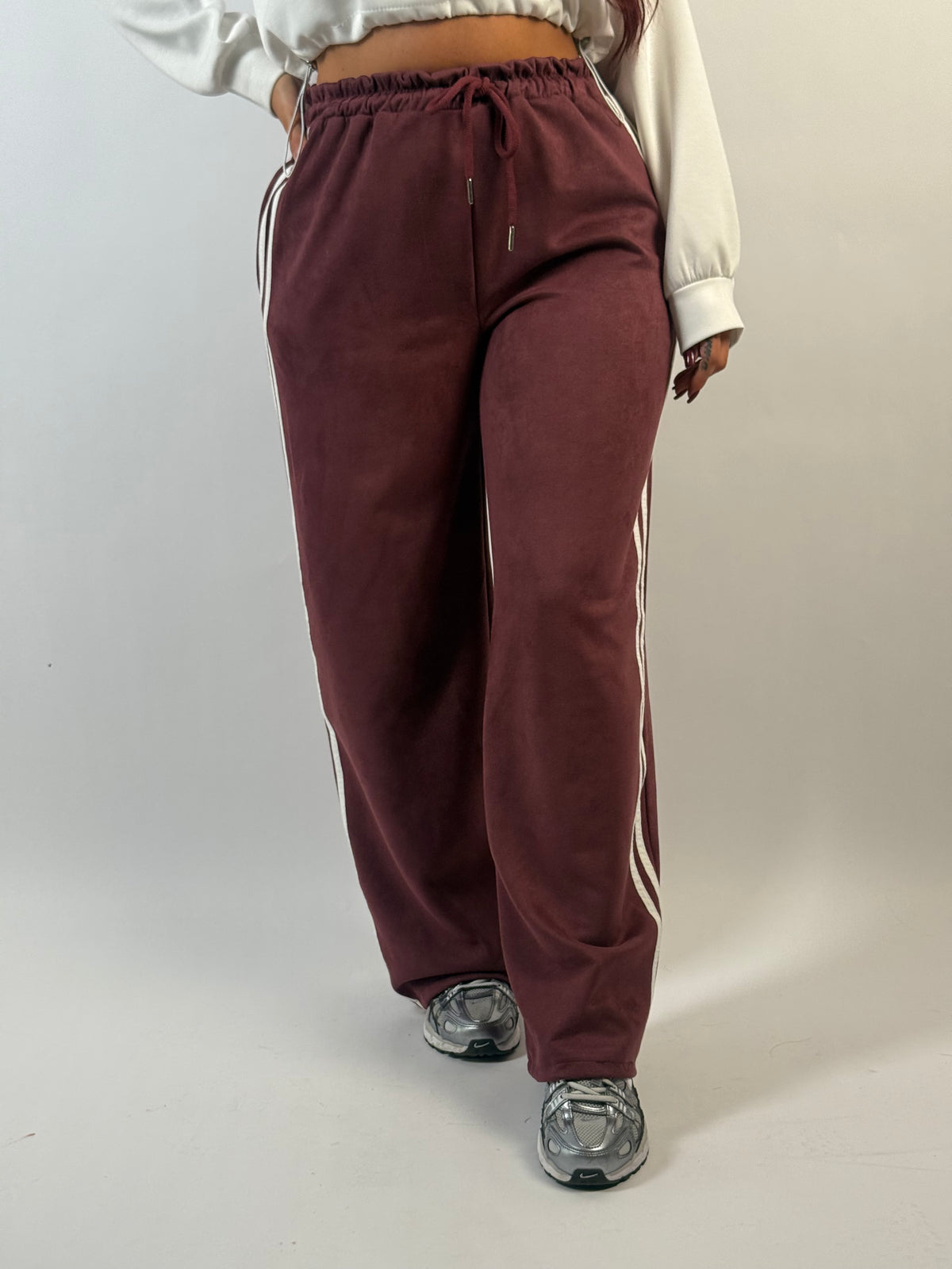 Broek Suède Look Sporty Bordeaux