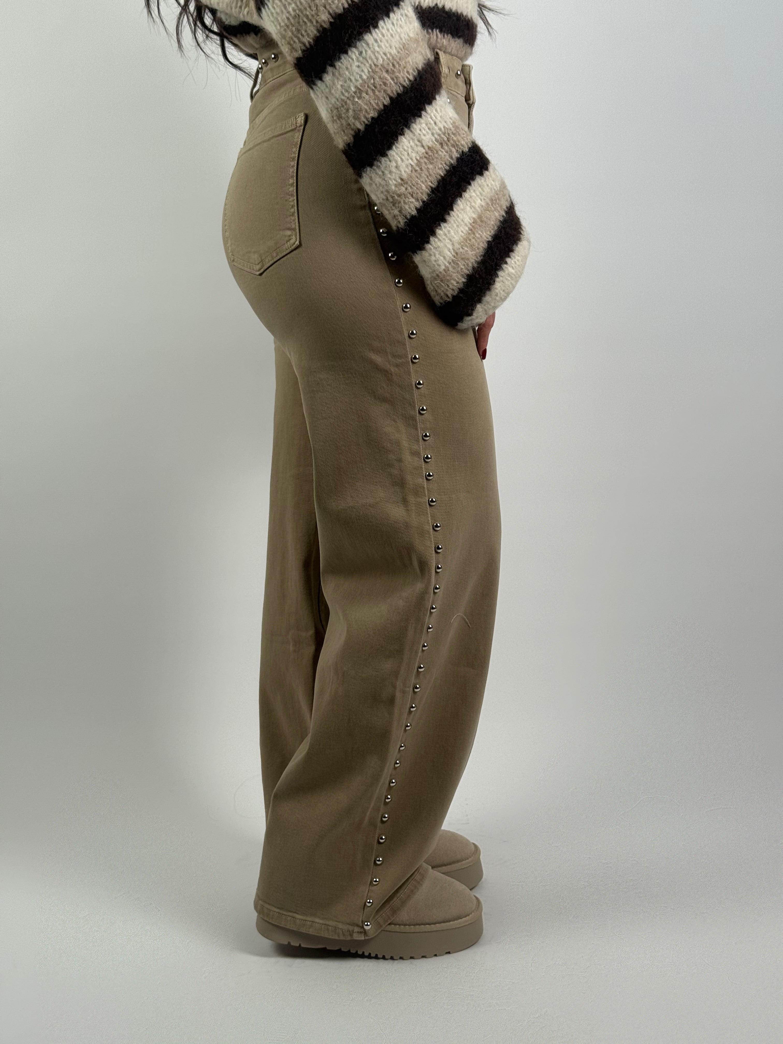 Jeans L 3378-2 Stud Wide Leg Beige