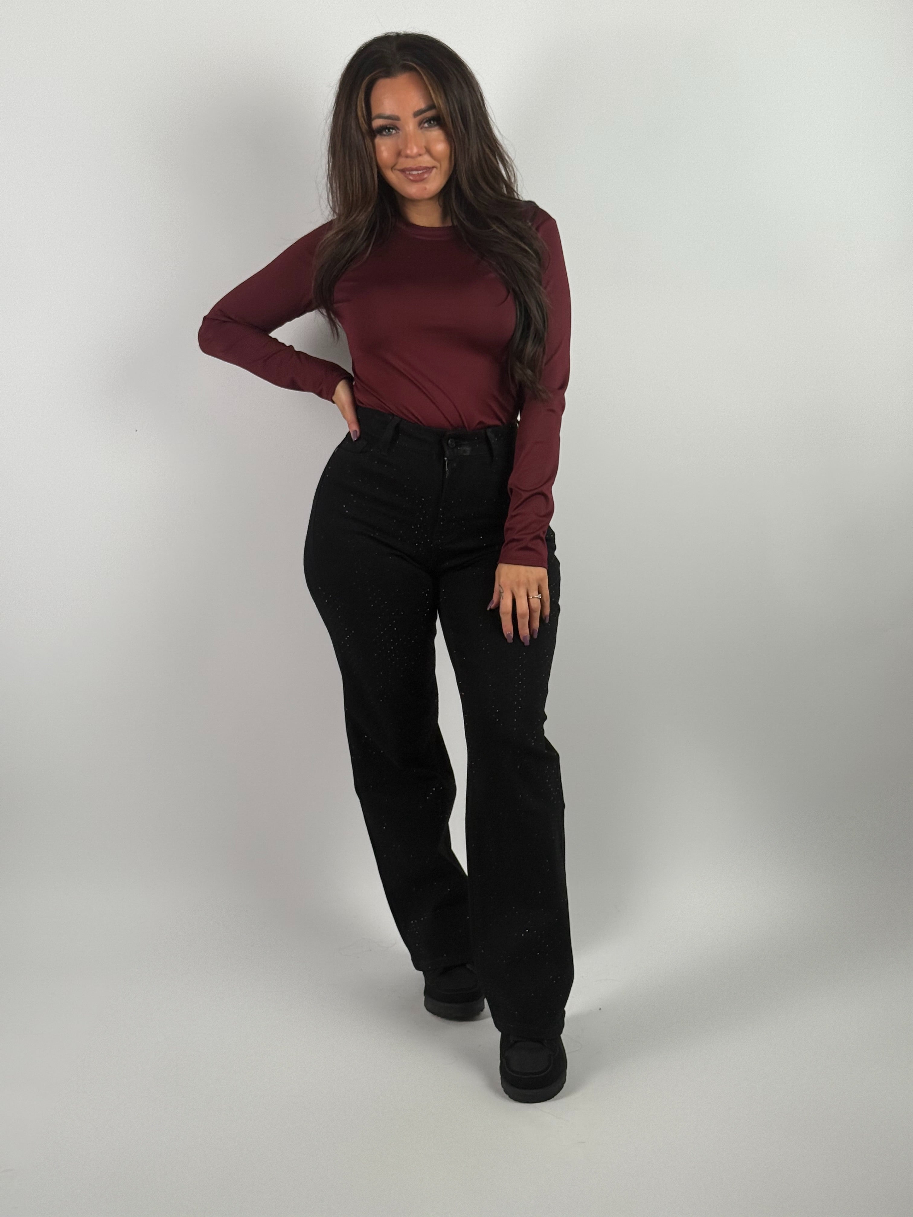 Jeans Y 807A Strass Wide Leg Zwart