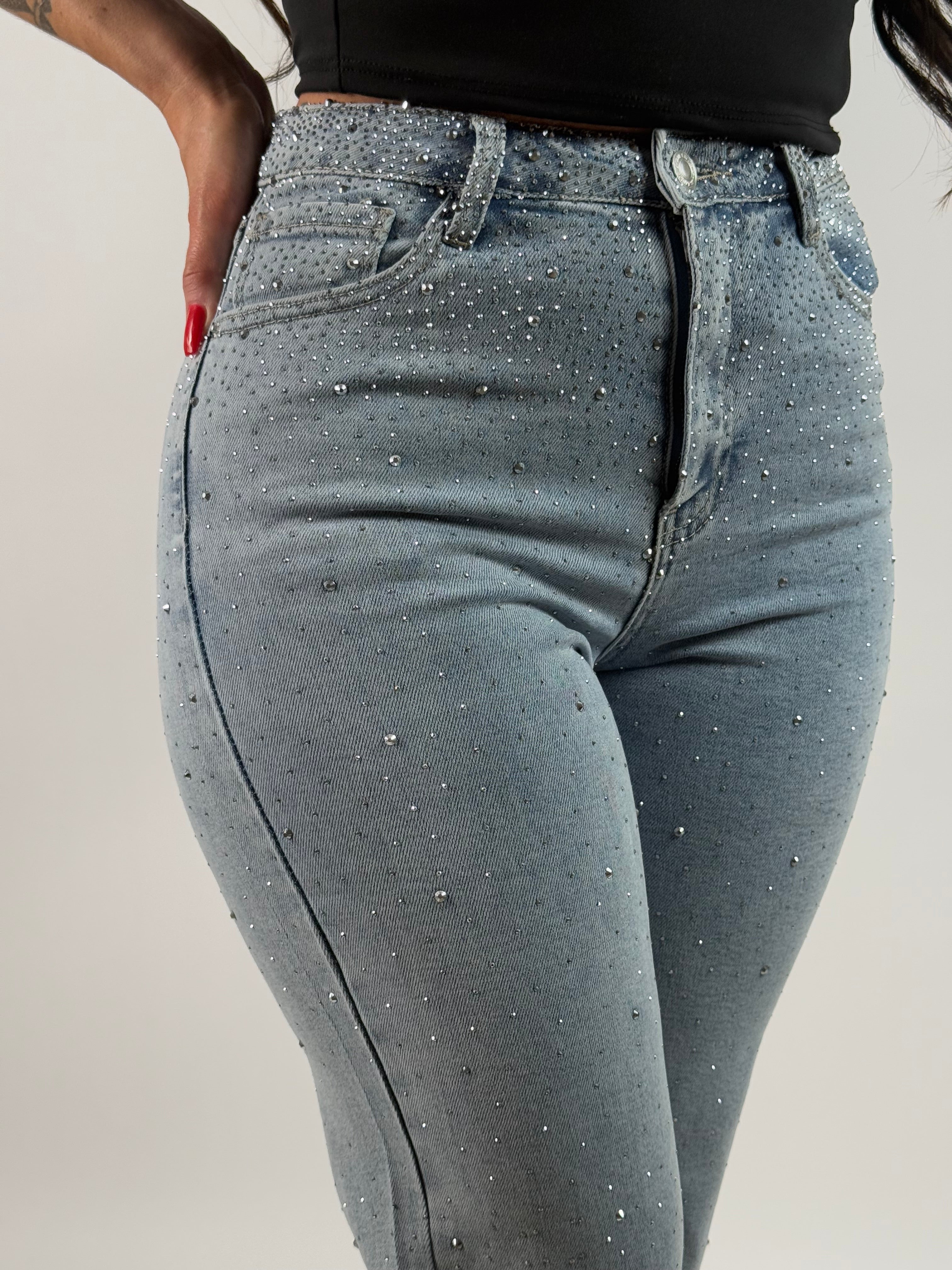 Jeans L 6327-1 Strass Straight Blauw