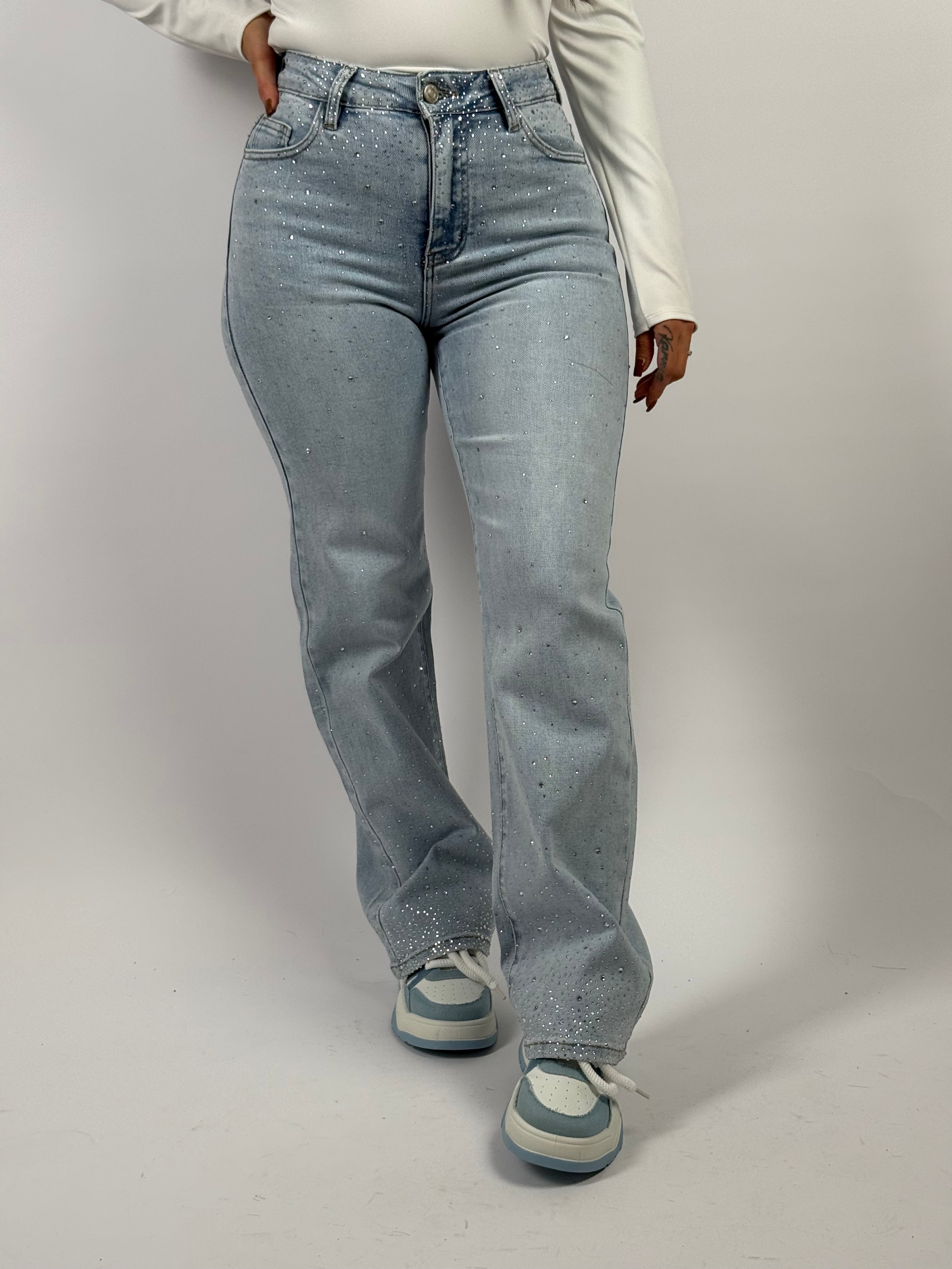 Jeans H 880-9 Strass Wide Leg Blauw