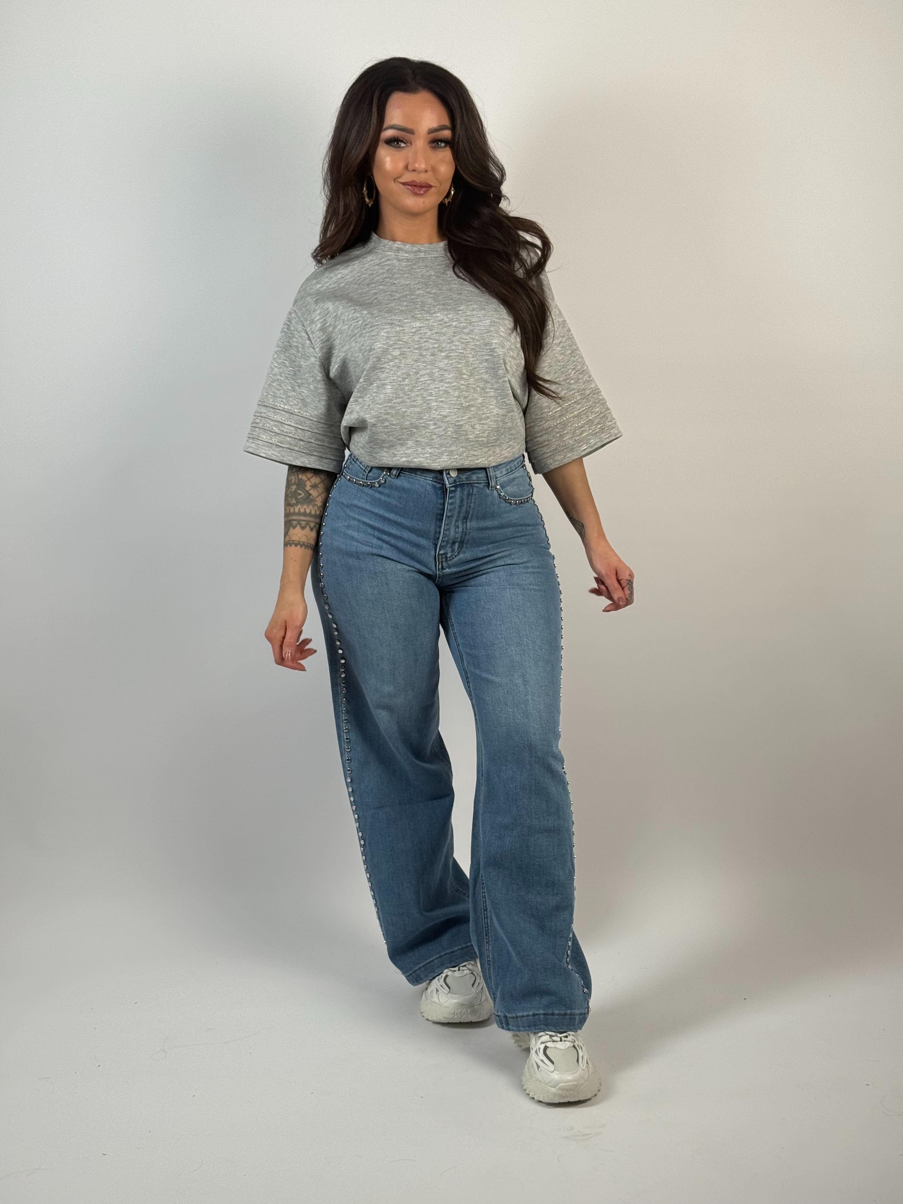 Jeans F 2501 Stud Wide Leg Blauw