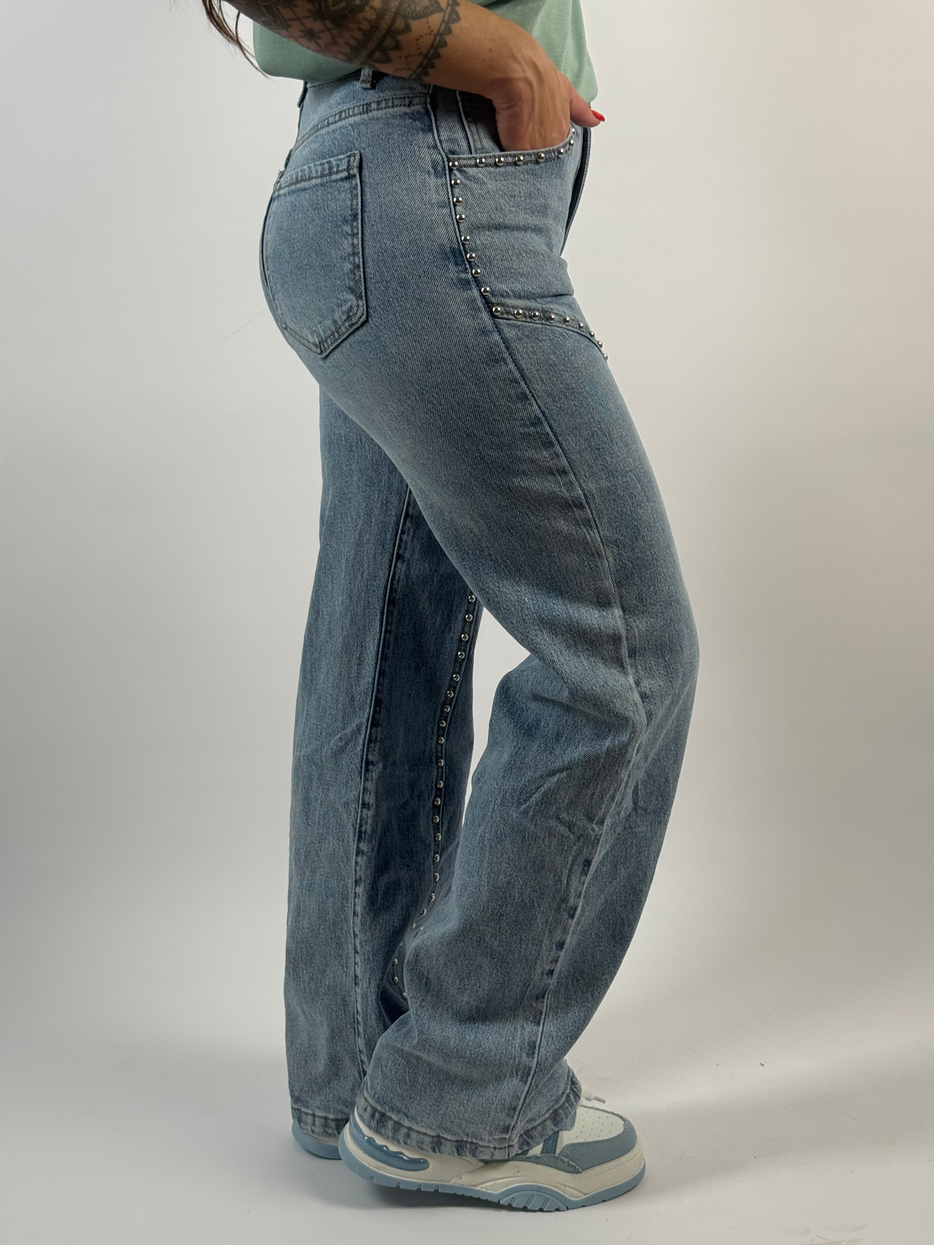 Jeans F 5532 Stud Wide Leg Blauw