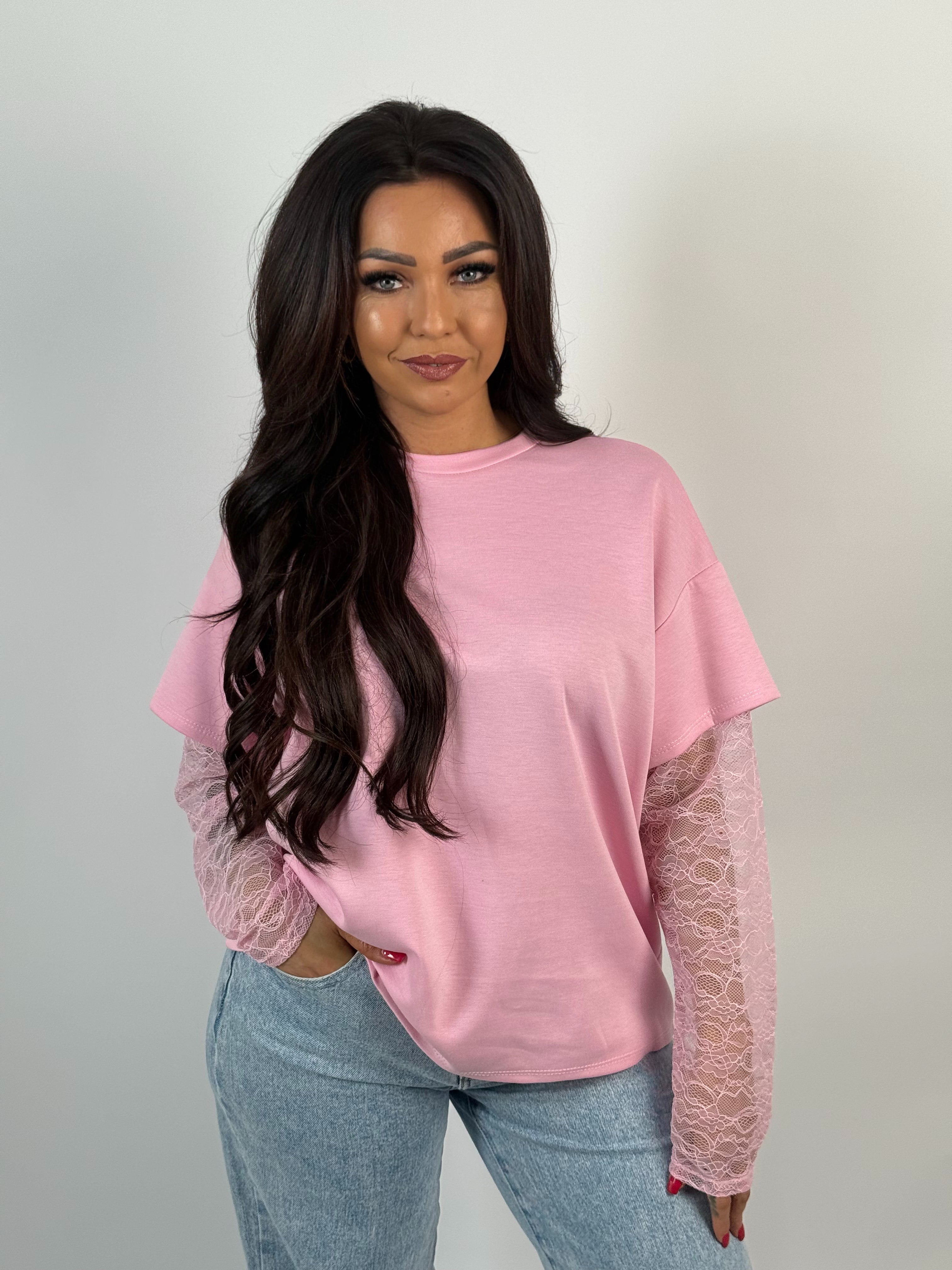Shirt Lace Sleeve Roze
