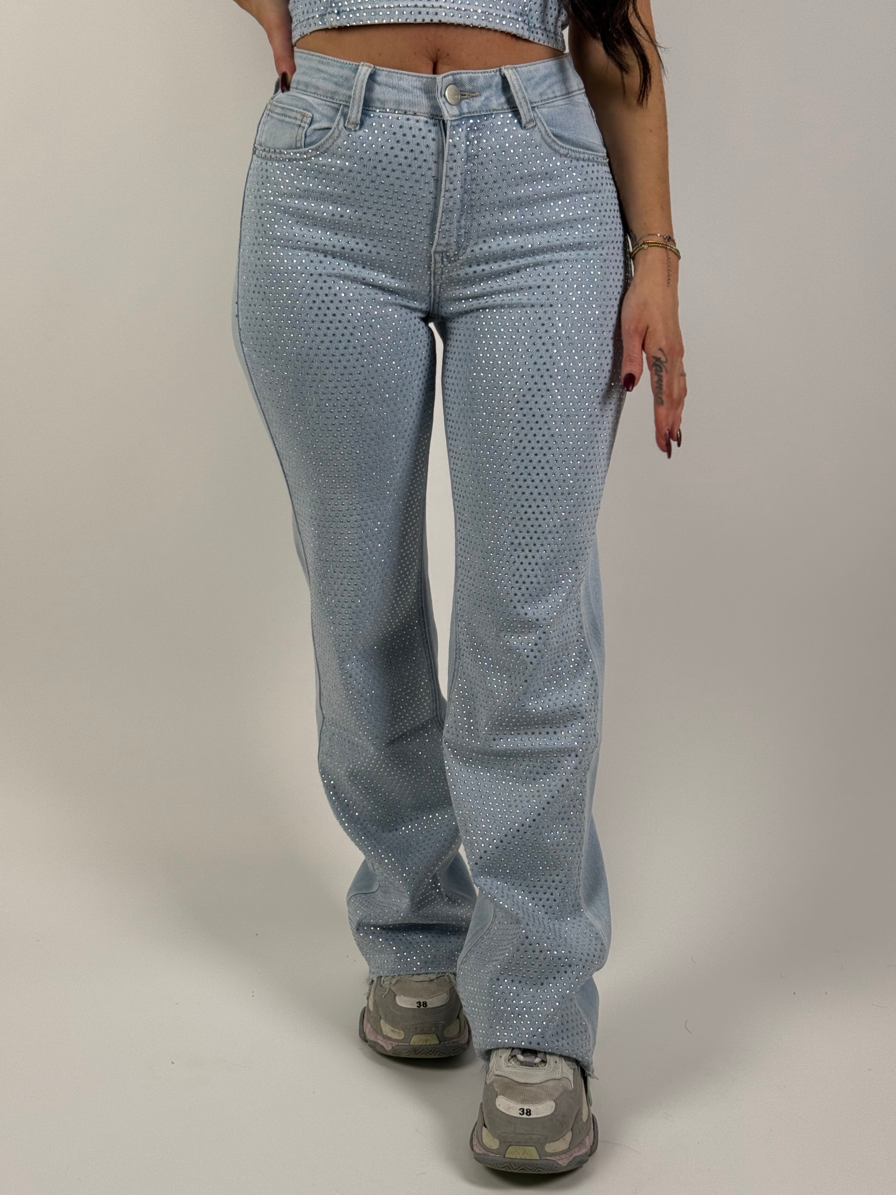 Jeans R 2962 Strass Wide Leg Blauw
