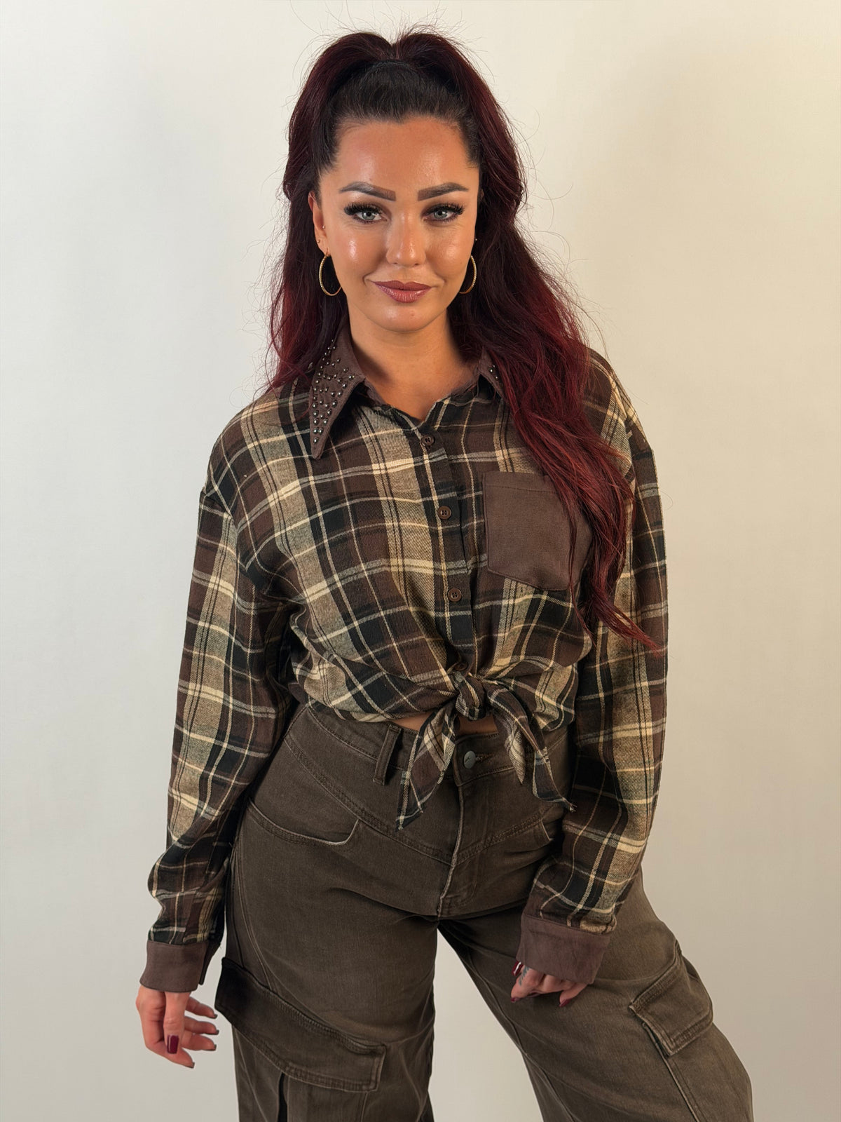 Blouse Ruit Stud Bruin