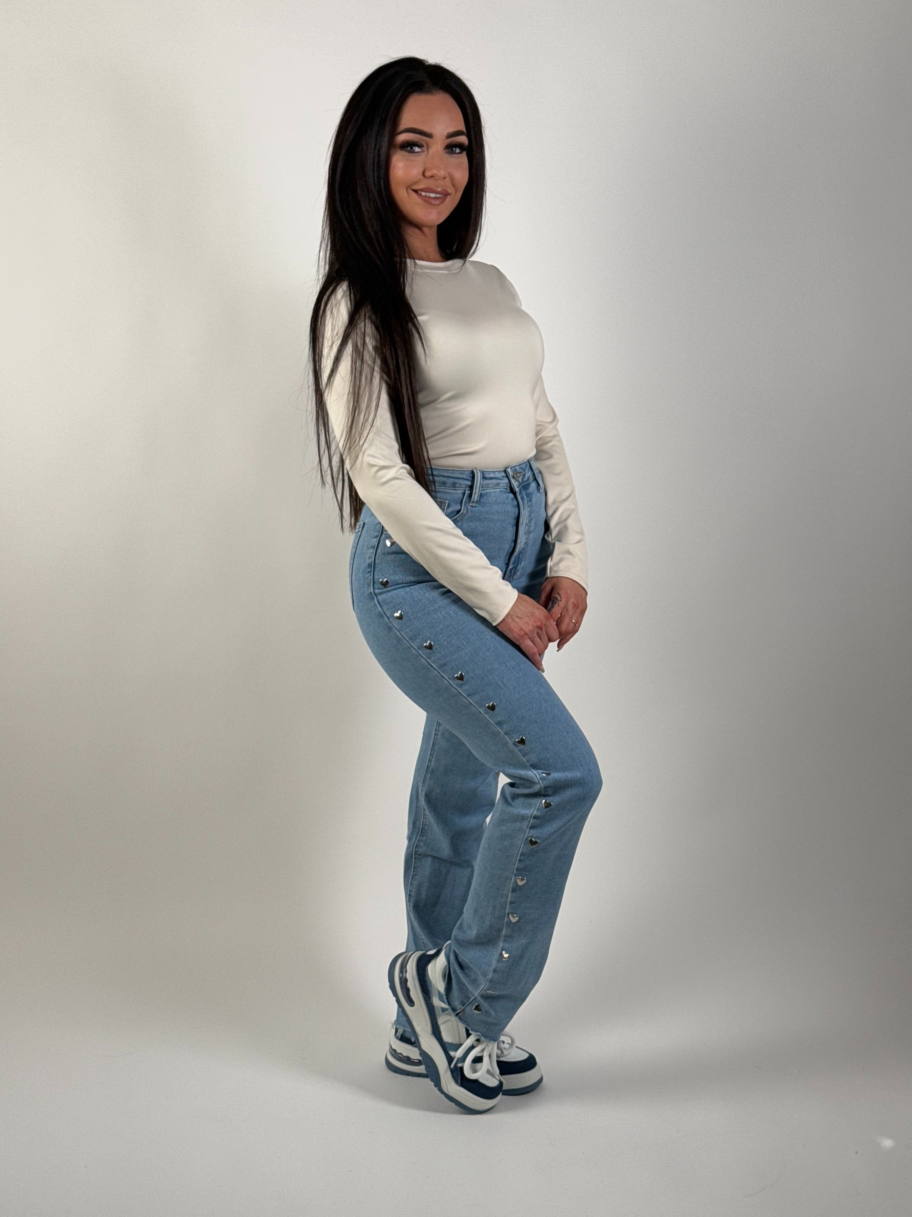 Jeans R 3055 Stud Straight Blauw