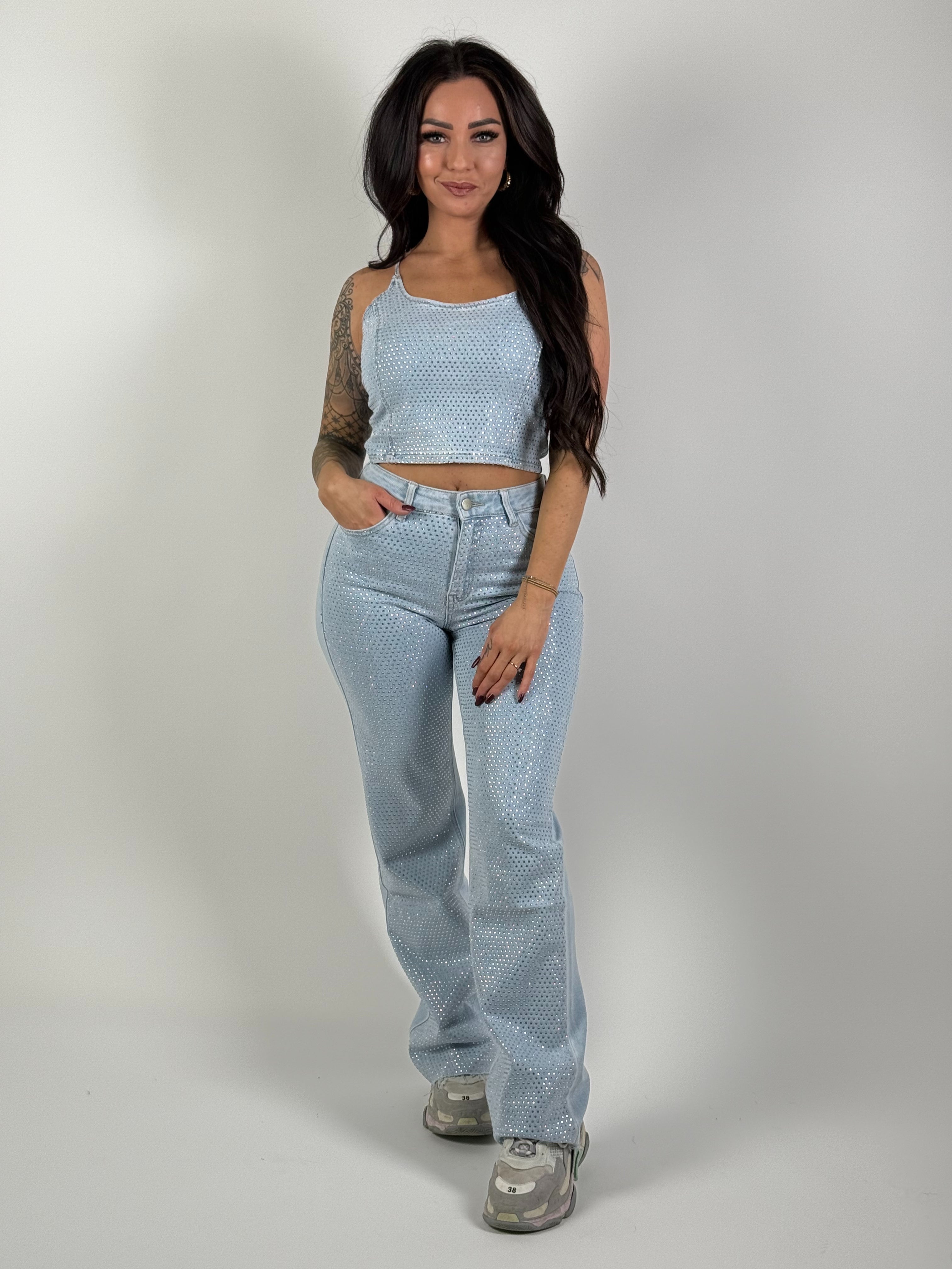 Jeans R 2962 Strass Wide Leg Blauw