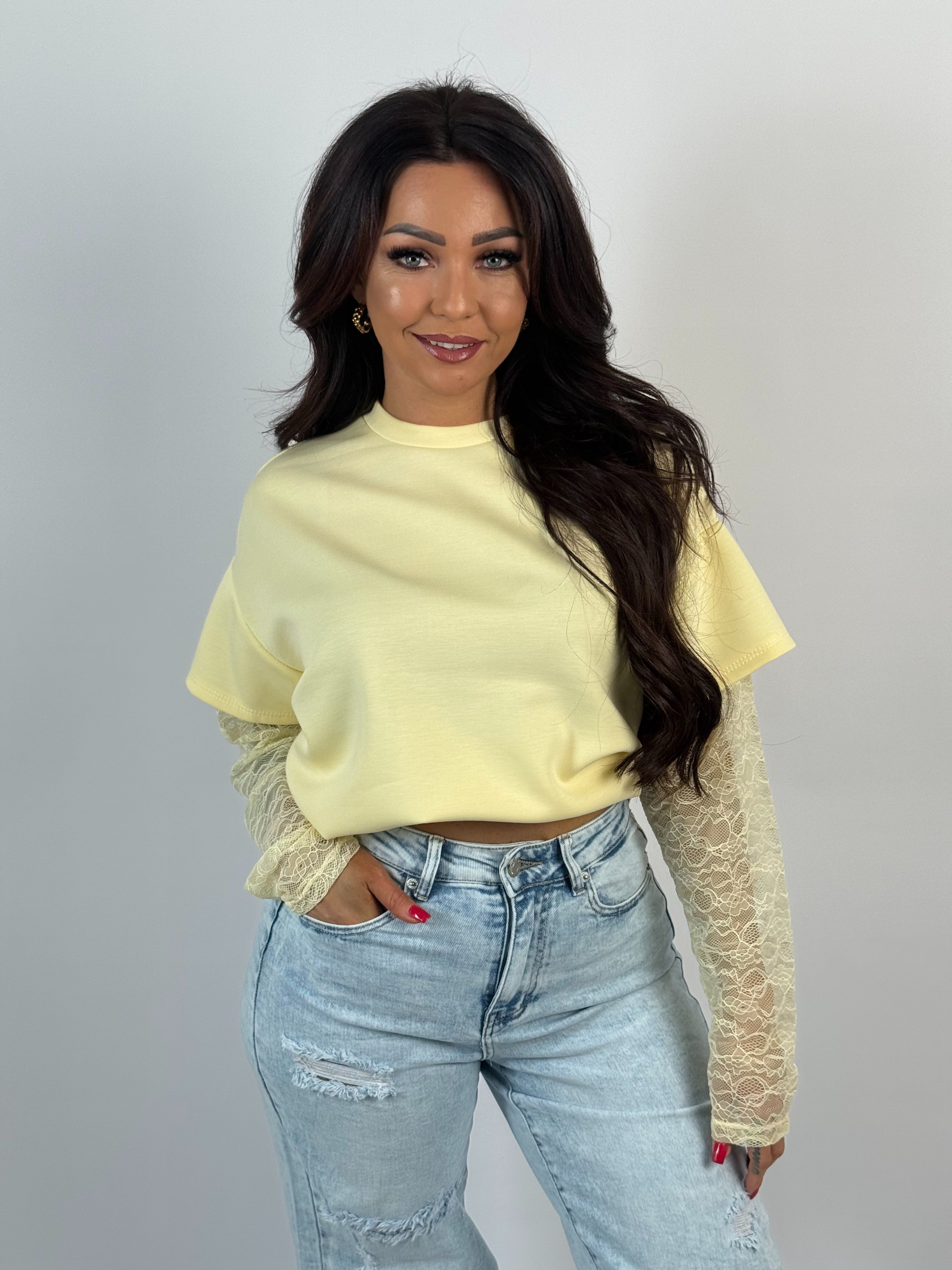 Shirt Lace Sleeve Geel