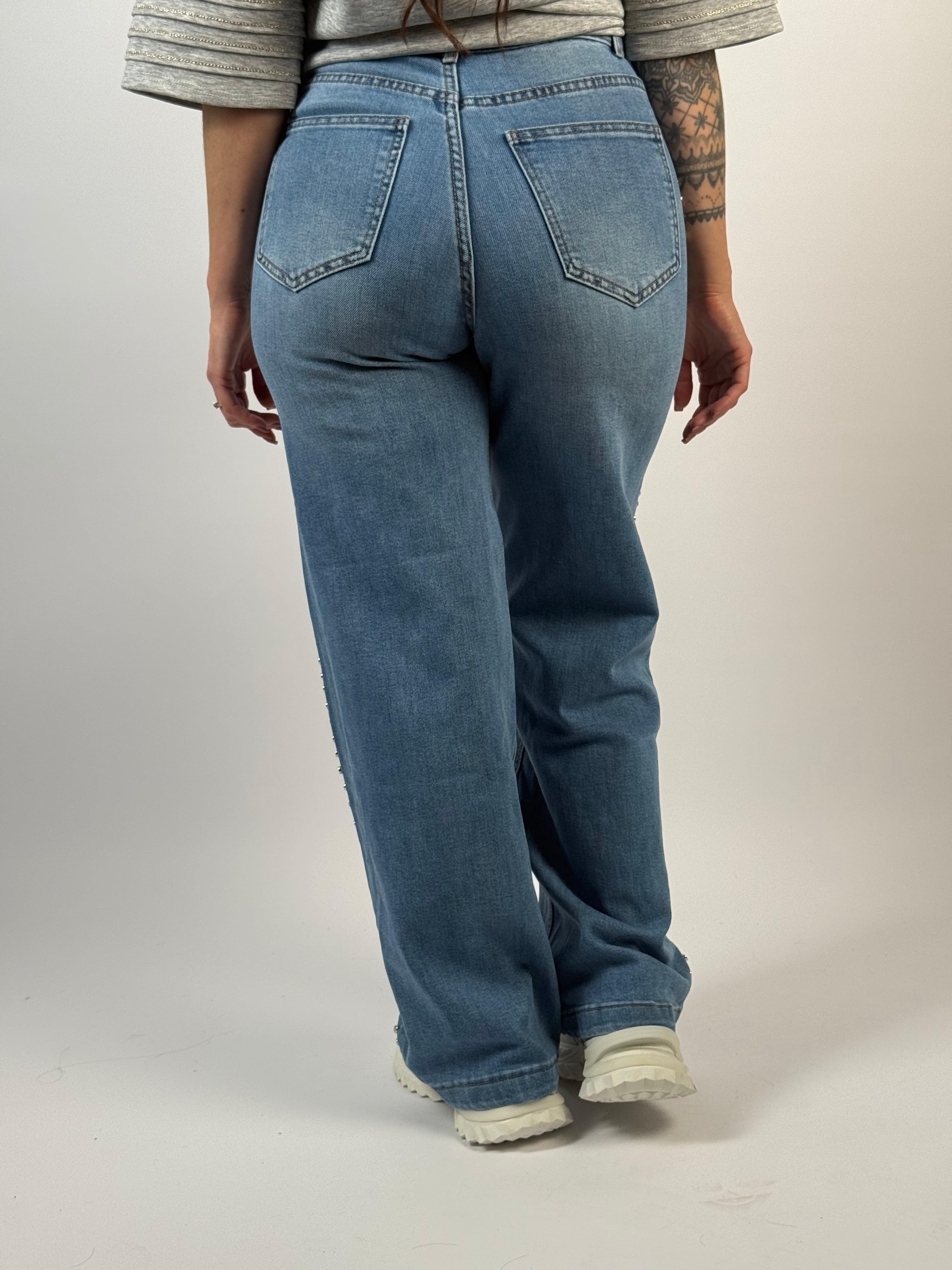 Jeans F 2501 Stud Wide Leg Blauw