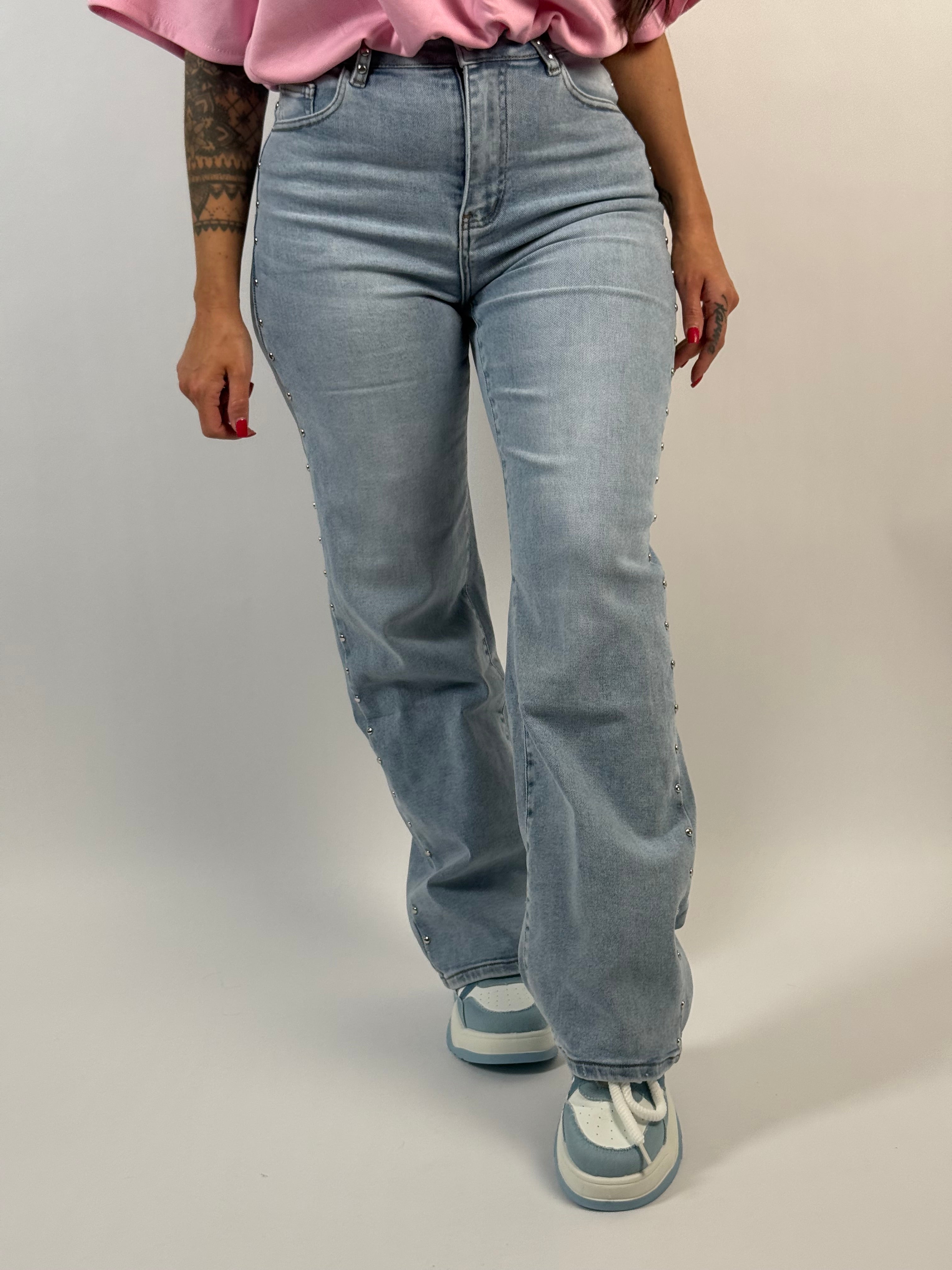 Jeans H 1480 Roze Ster Wide Leg Blauw
