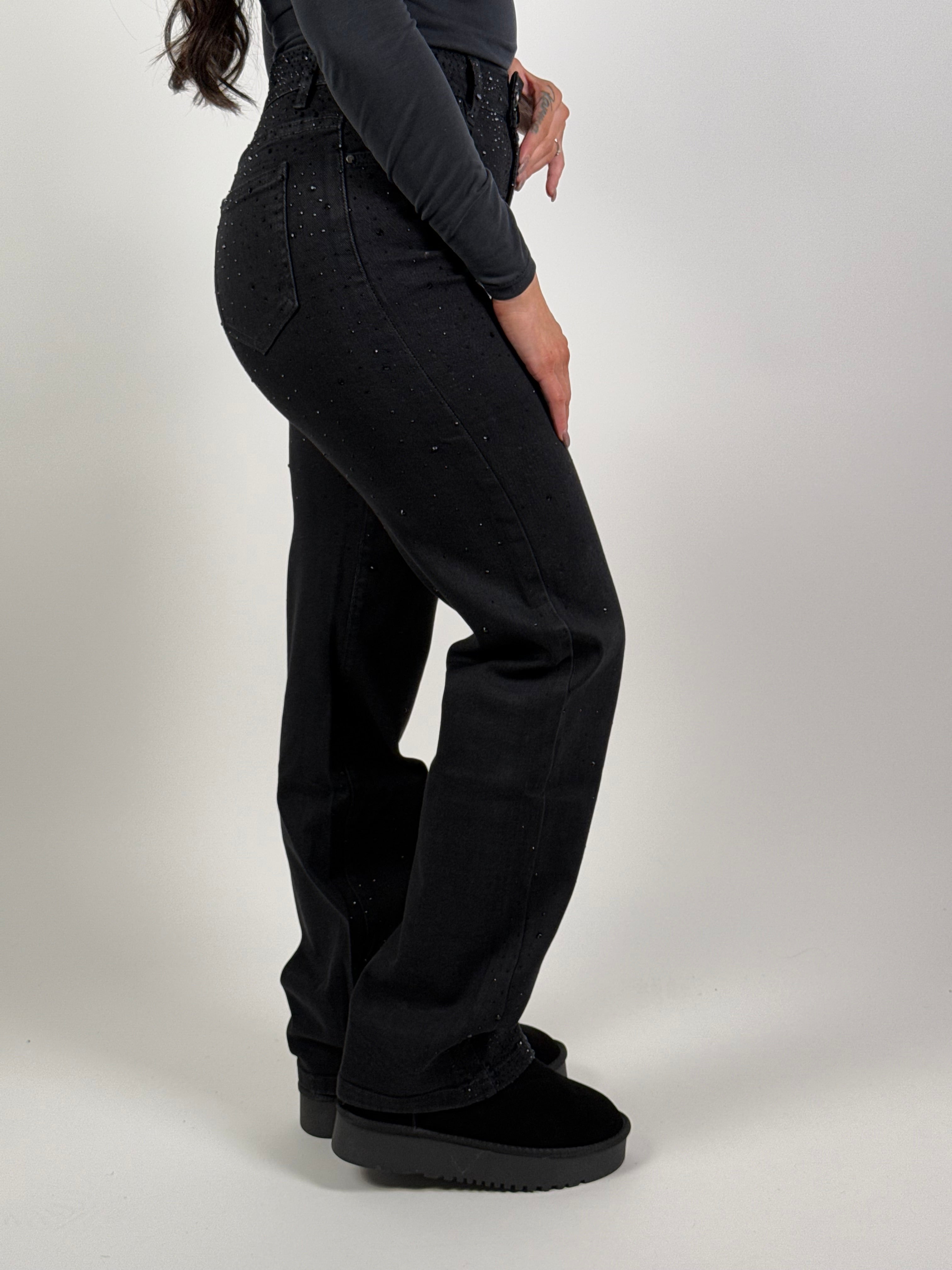 Jeans H 880-2 Strass Wide Leg Zwart