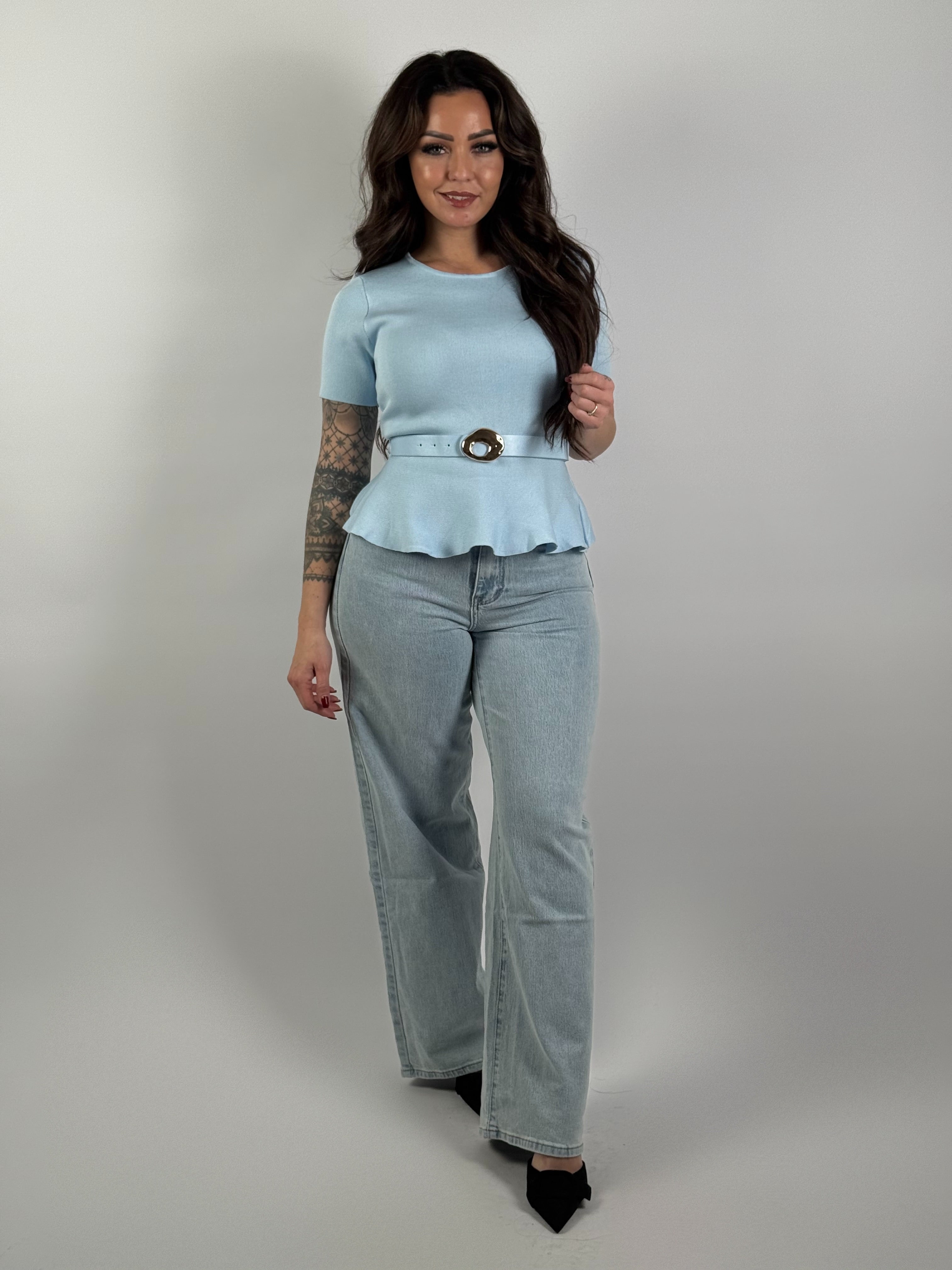 Top Peplum Riem 6059 Blauw