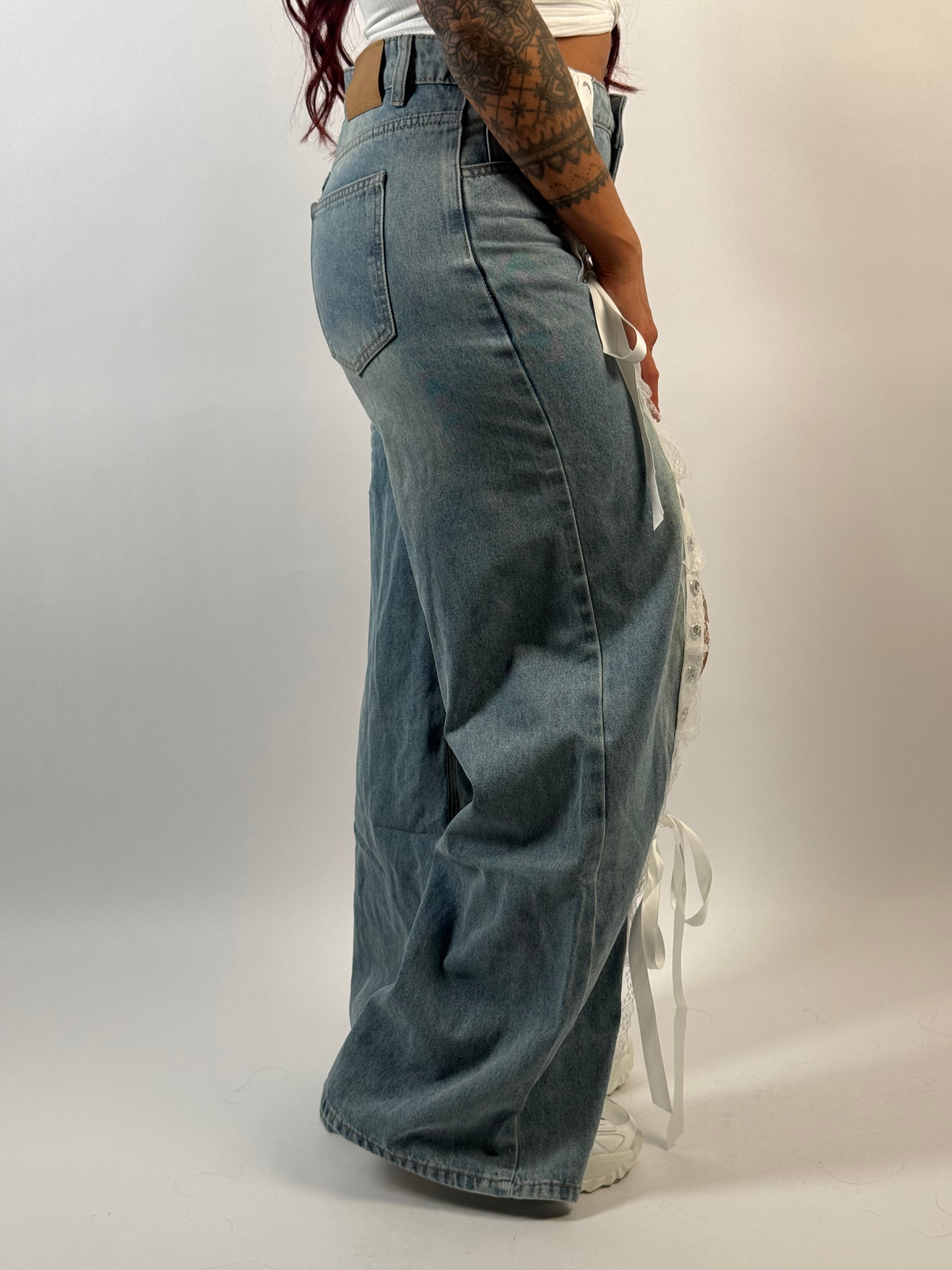 Jeans Veter Lace Up Blauw