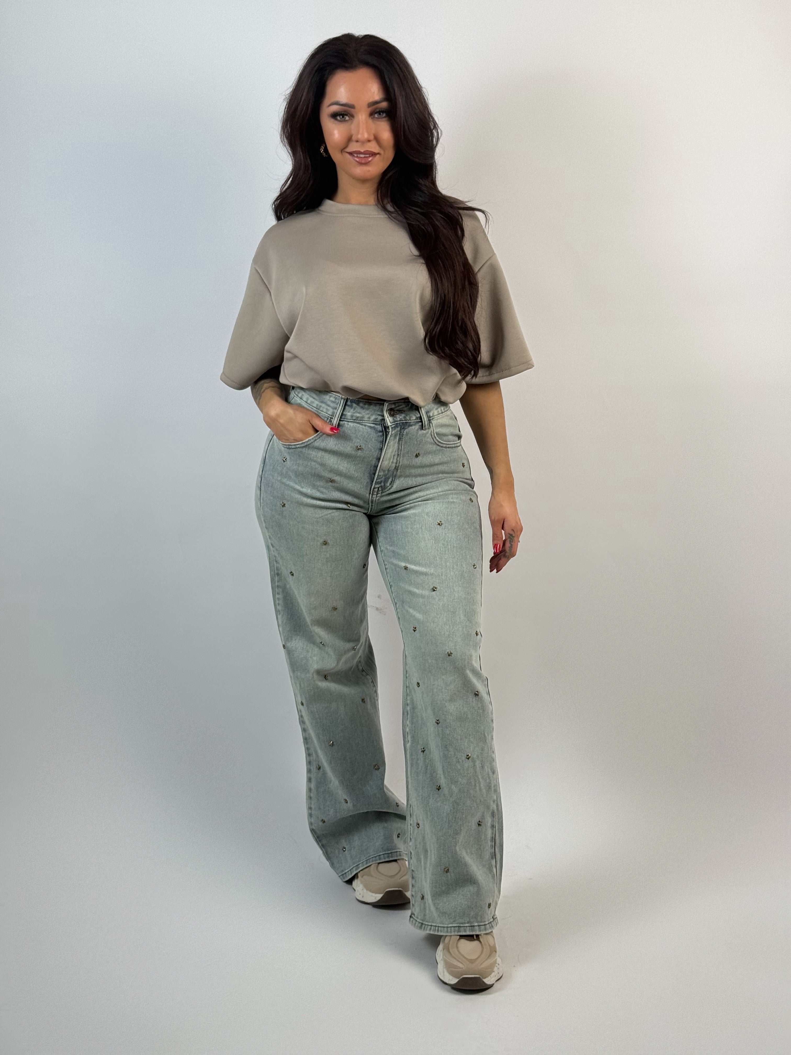 Jeans F 7399 Stud Ster Wide Leg Blauw