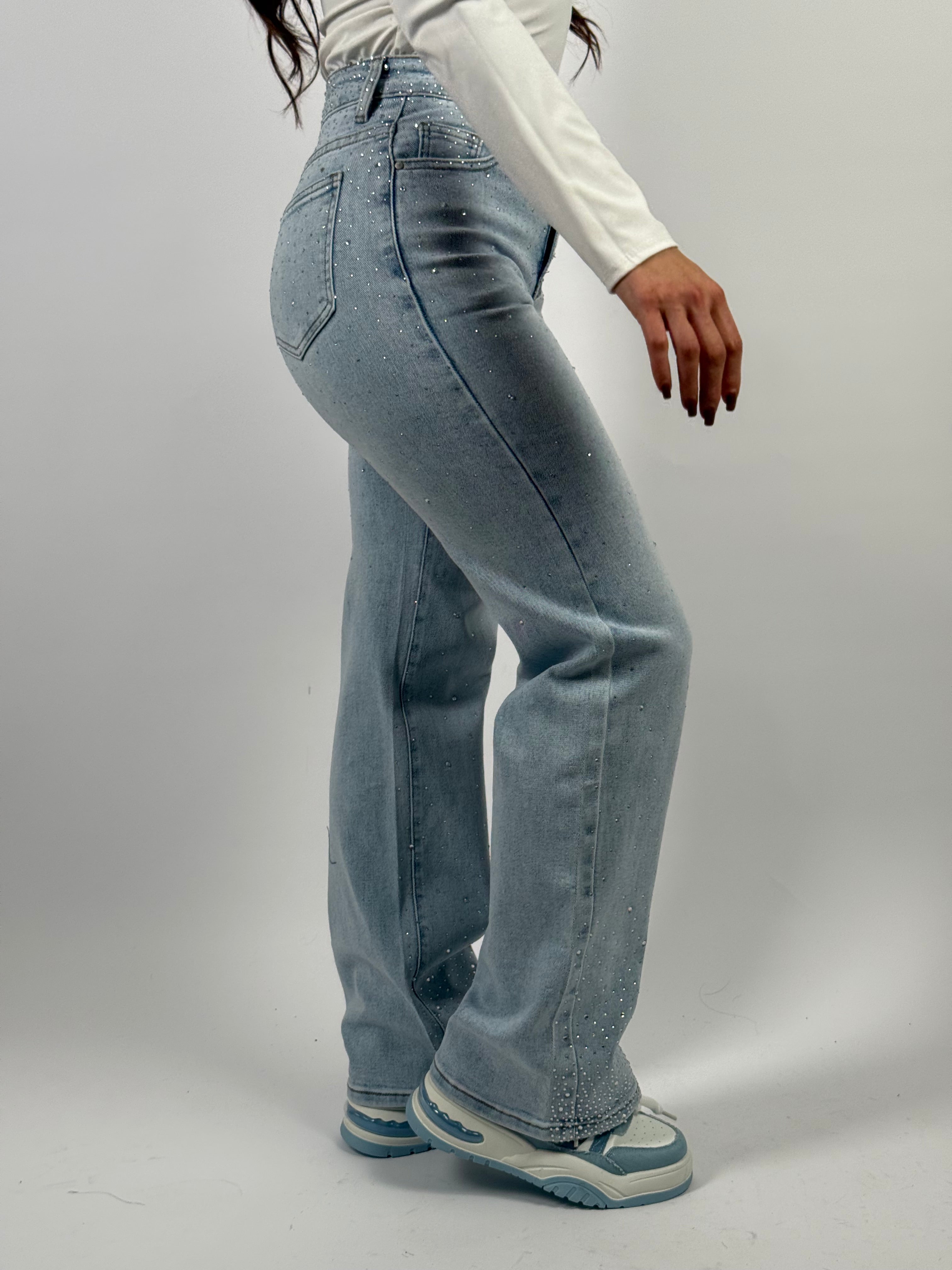 Jeans H 880-9 Strass Wide Leg Blauw