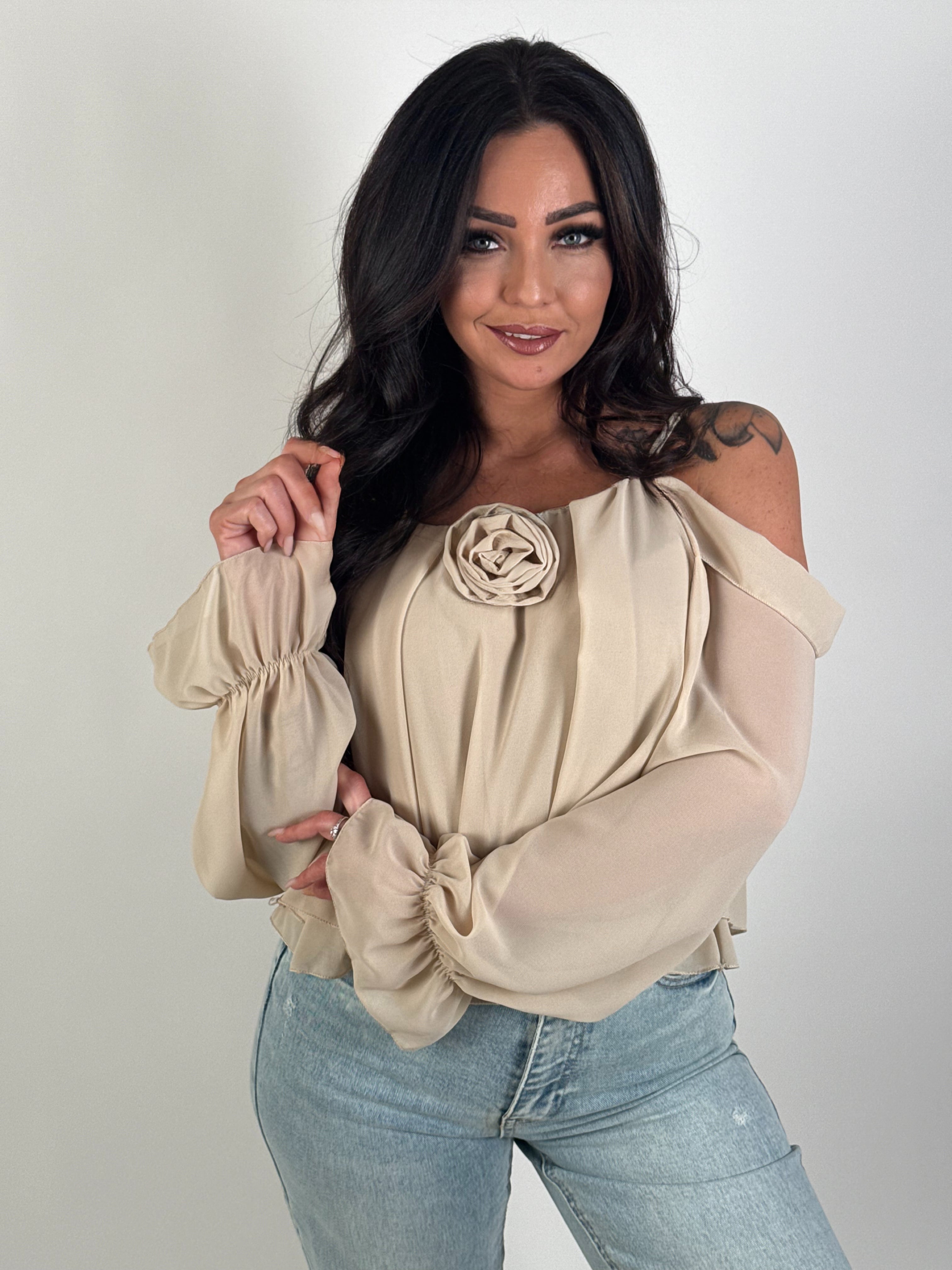 Top Ruffle Bloem Beige