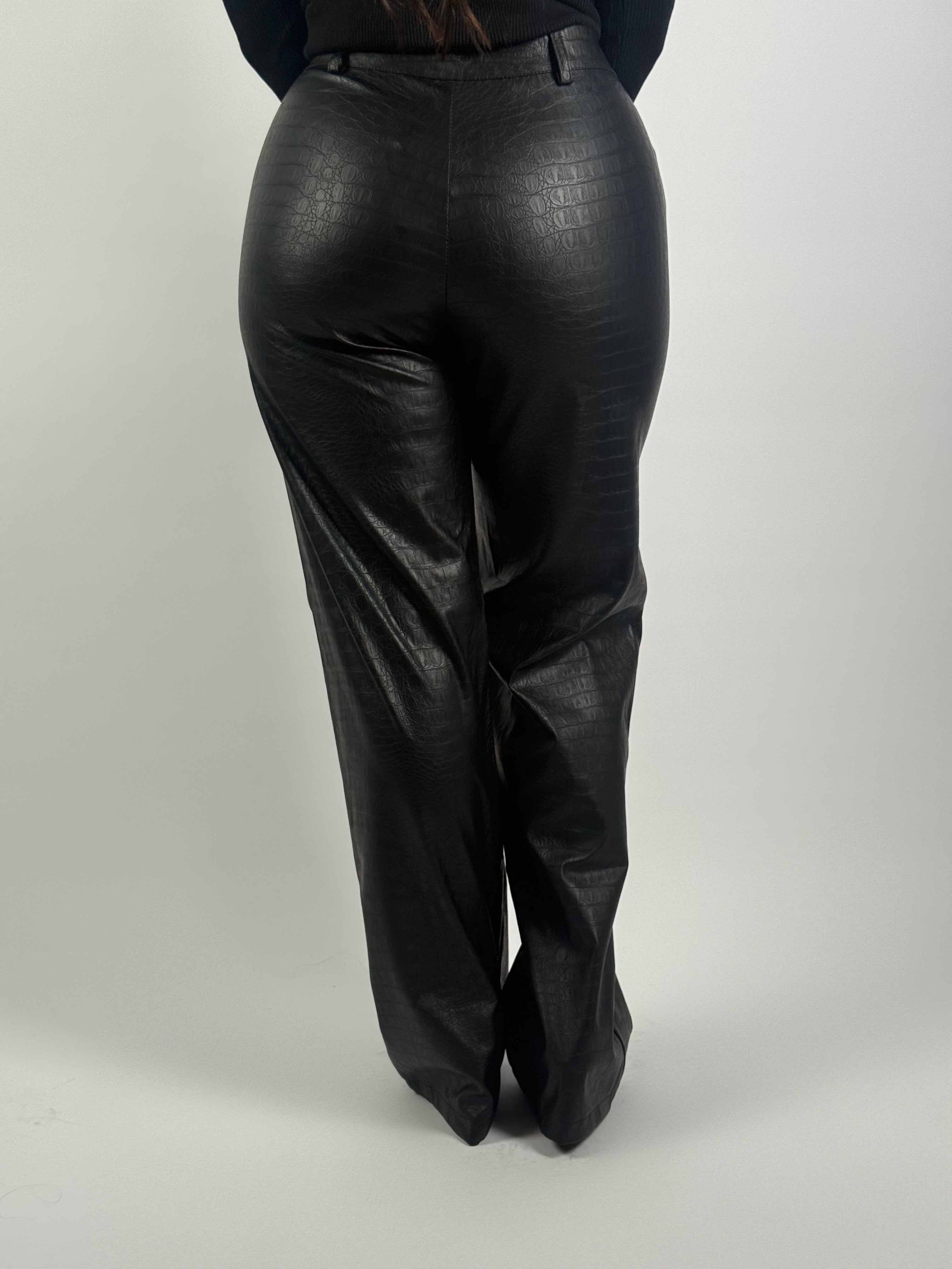 Broek Leer 808 Croco Zwart
