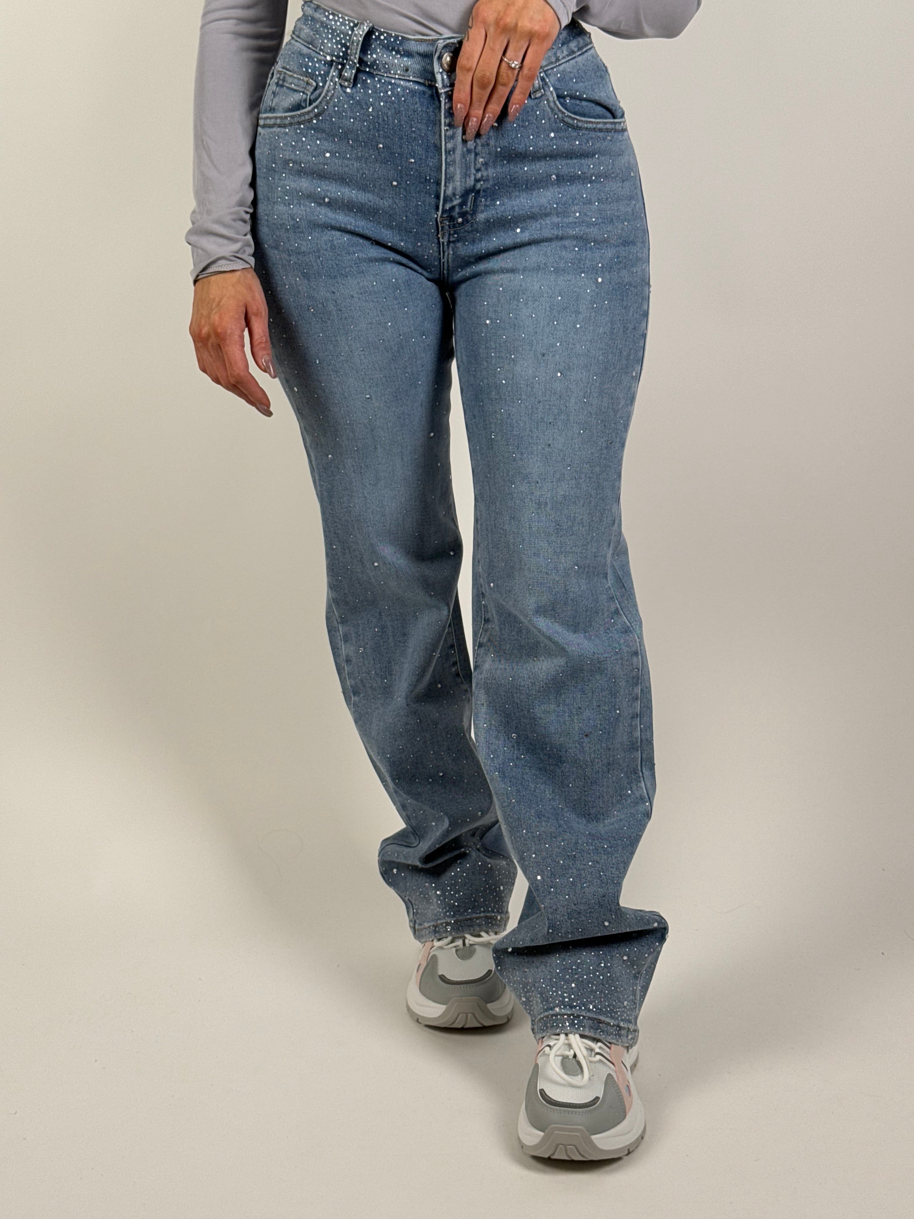 Jeans H 880-1 Strass Wide Leg Blauw
