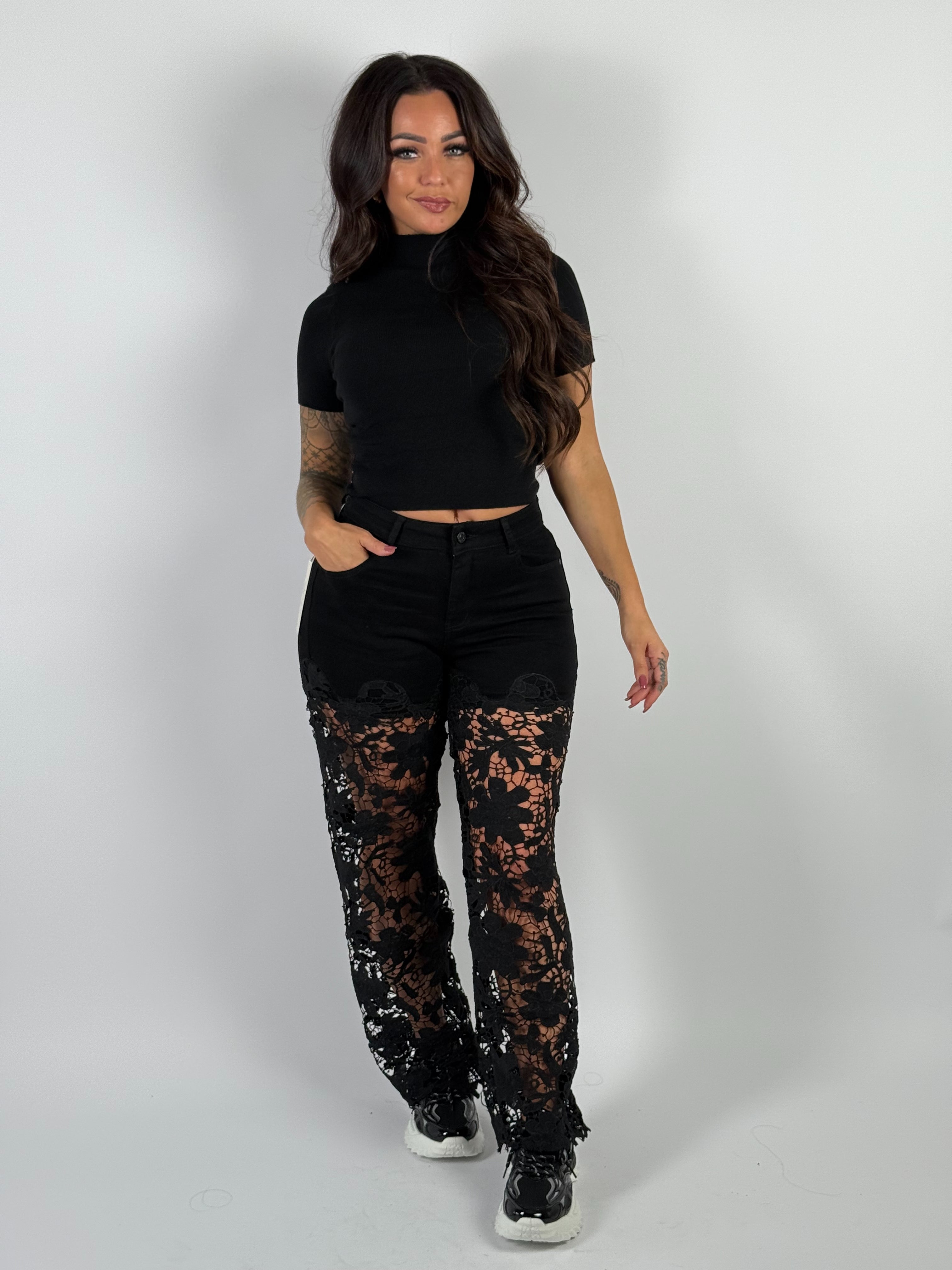 Jeans B 8212 Kant Wide Leg Zwart